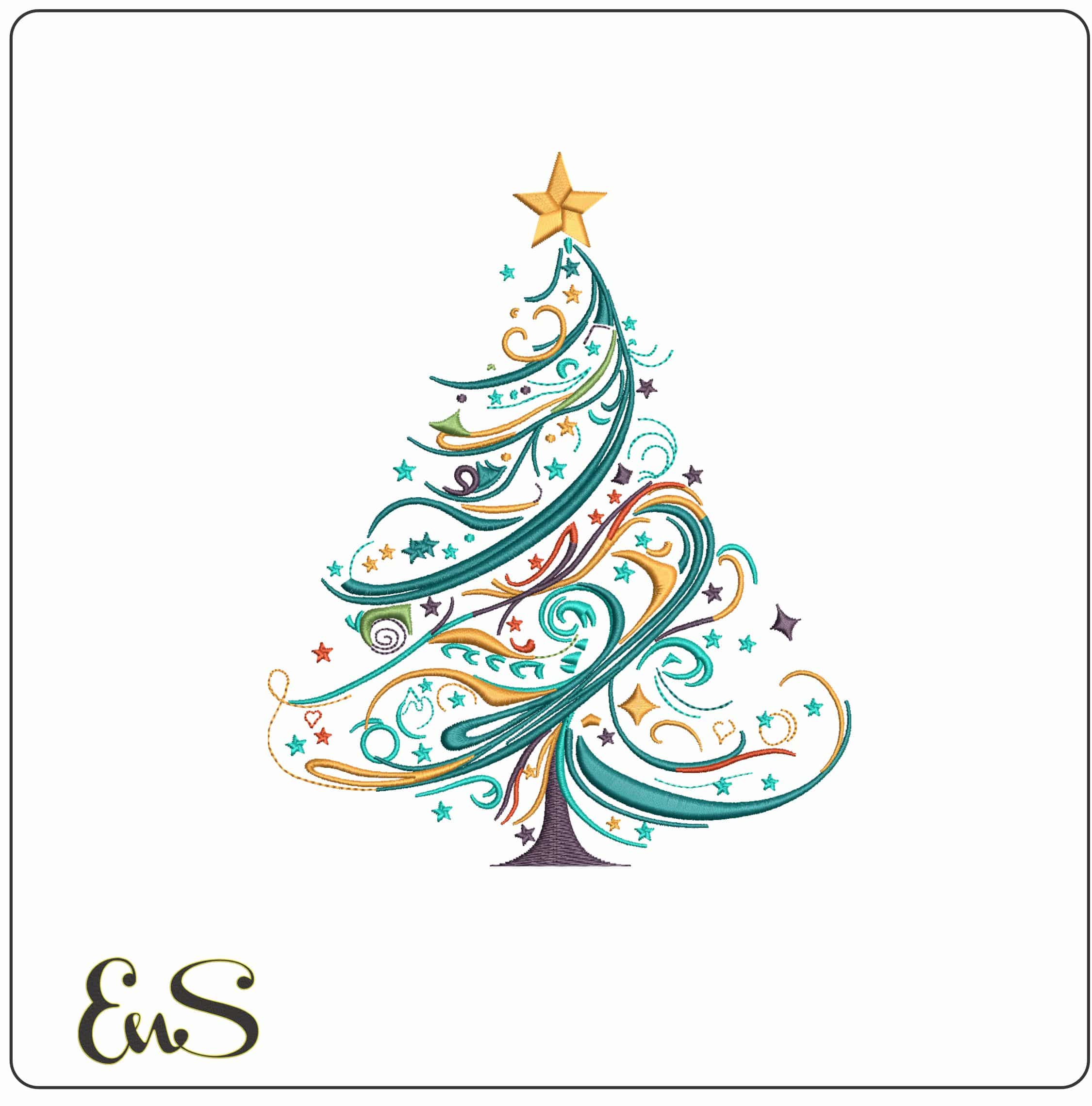 Christmas Tree Swirl- Elegant embroidery design file - instant download