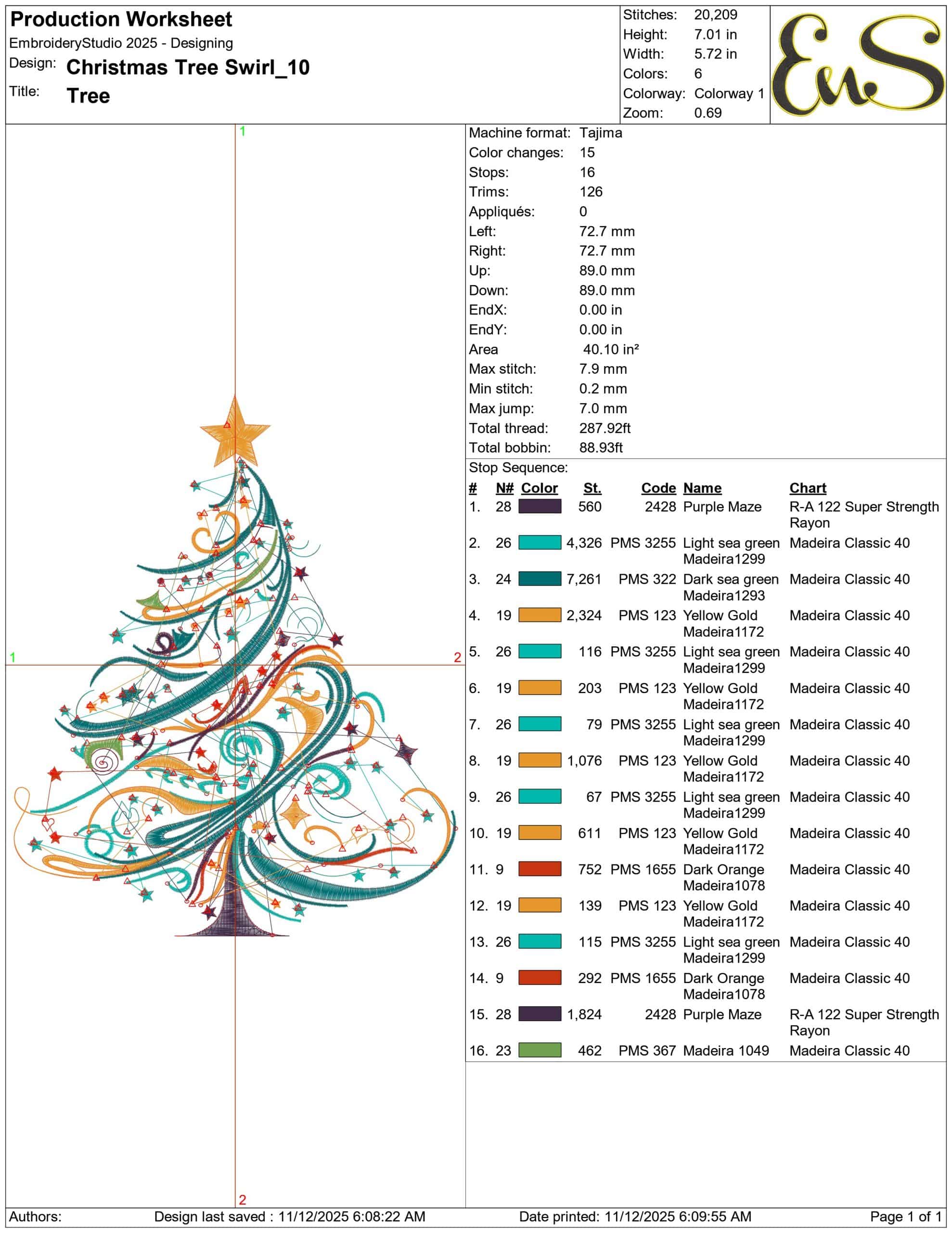 Christmas Tree Swirl- Elegant embroidery design file - instant download — view 3