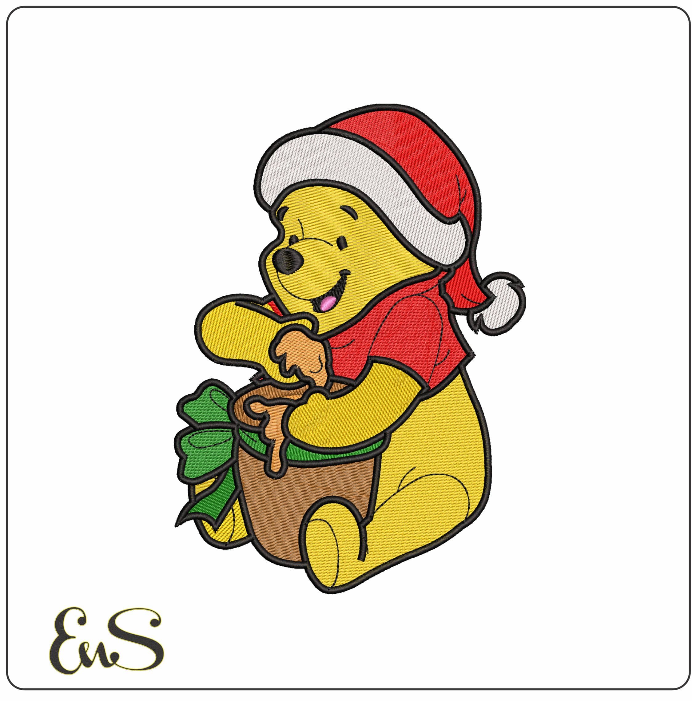 Christmas Winnie the Pooh- Elegant embroidery design file - instant download