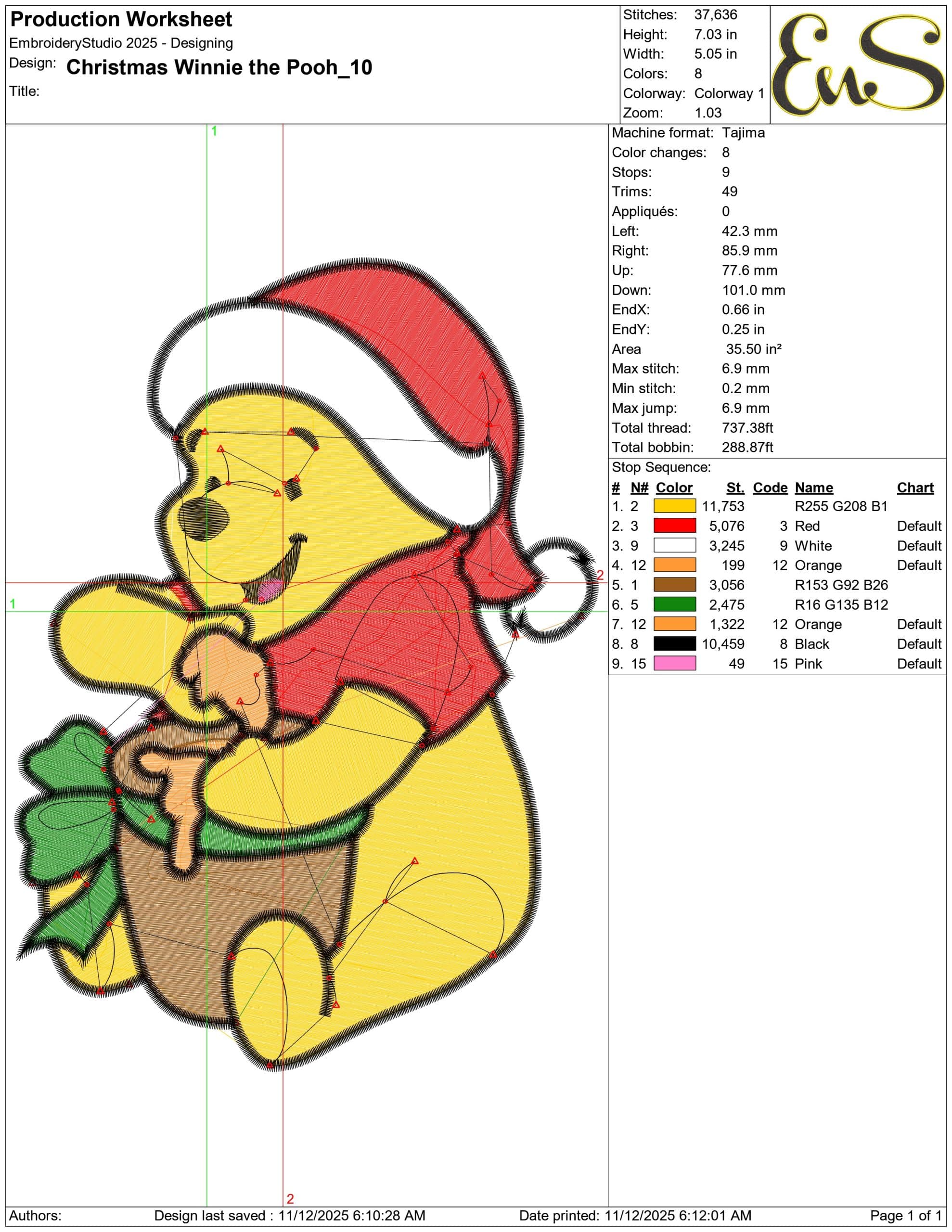 Christmas Winnie the Pooh- Elegant embroidery design file - instant download — view 3
