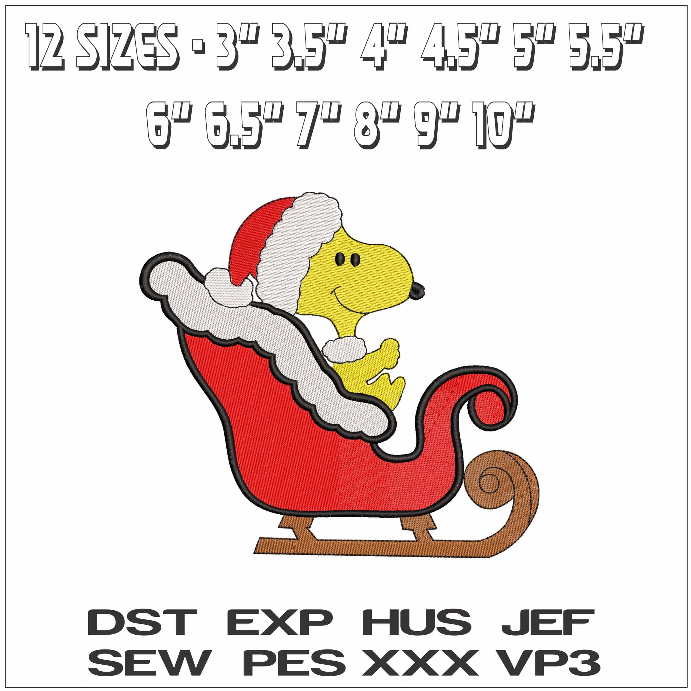 Christmas Woodstock in Sleigh- Elegant embroidery design file - instant download — view 2