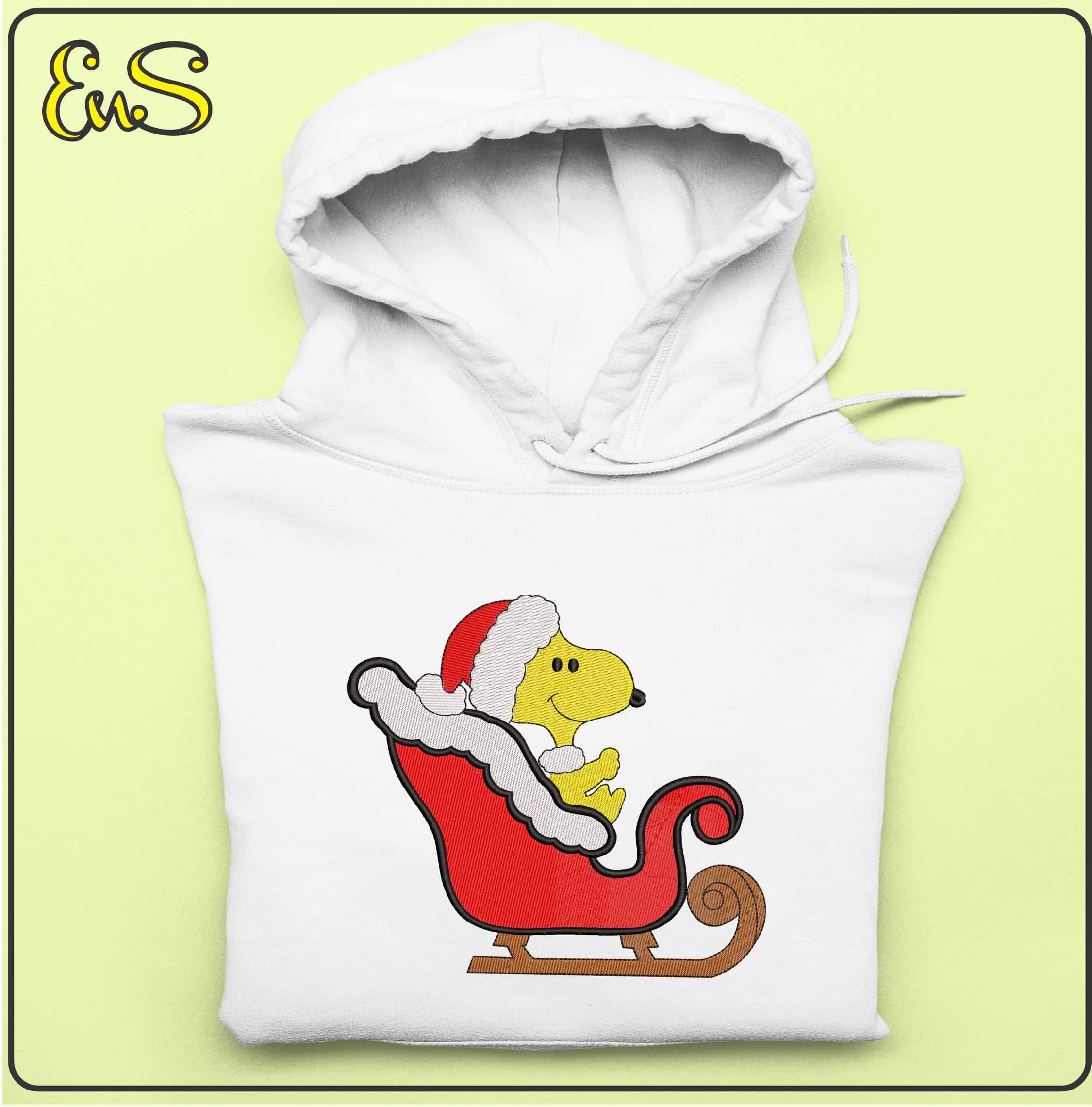 Christmas Woodstock in Sleigh- Elegant embroidery design file - instant download — view 4