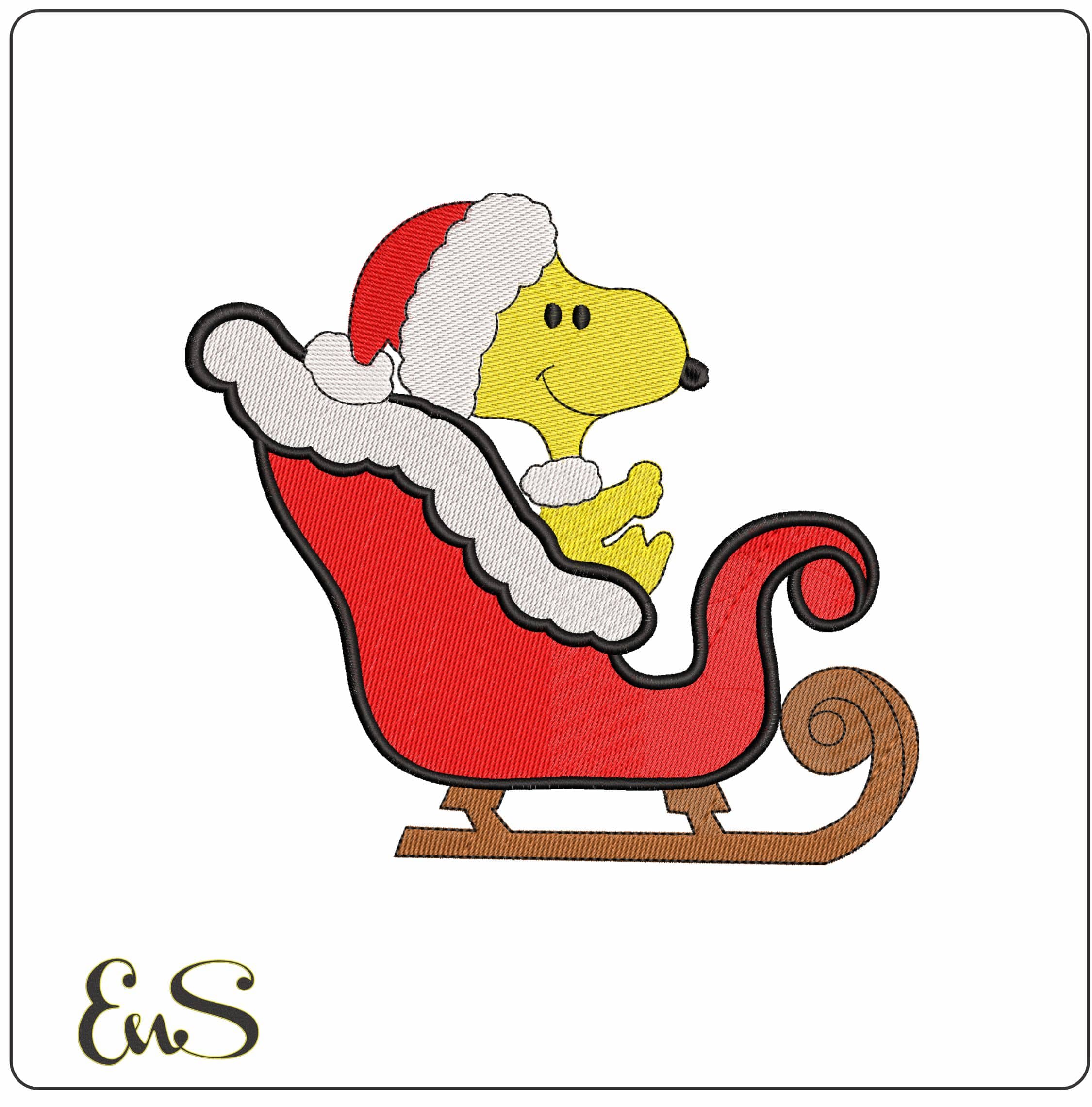 Christmas Woodstock in Sleigh- Elegant embroidery design file - instant download