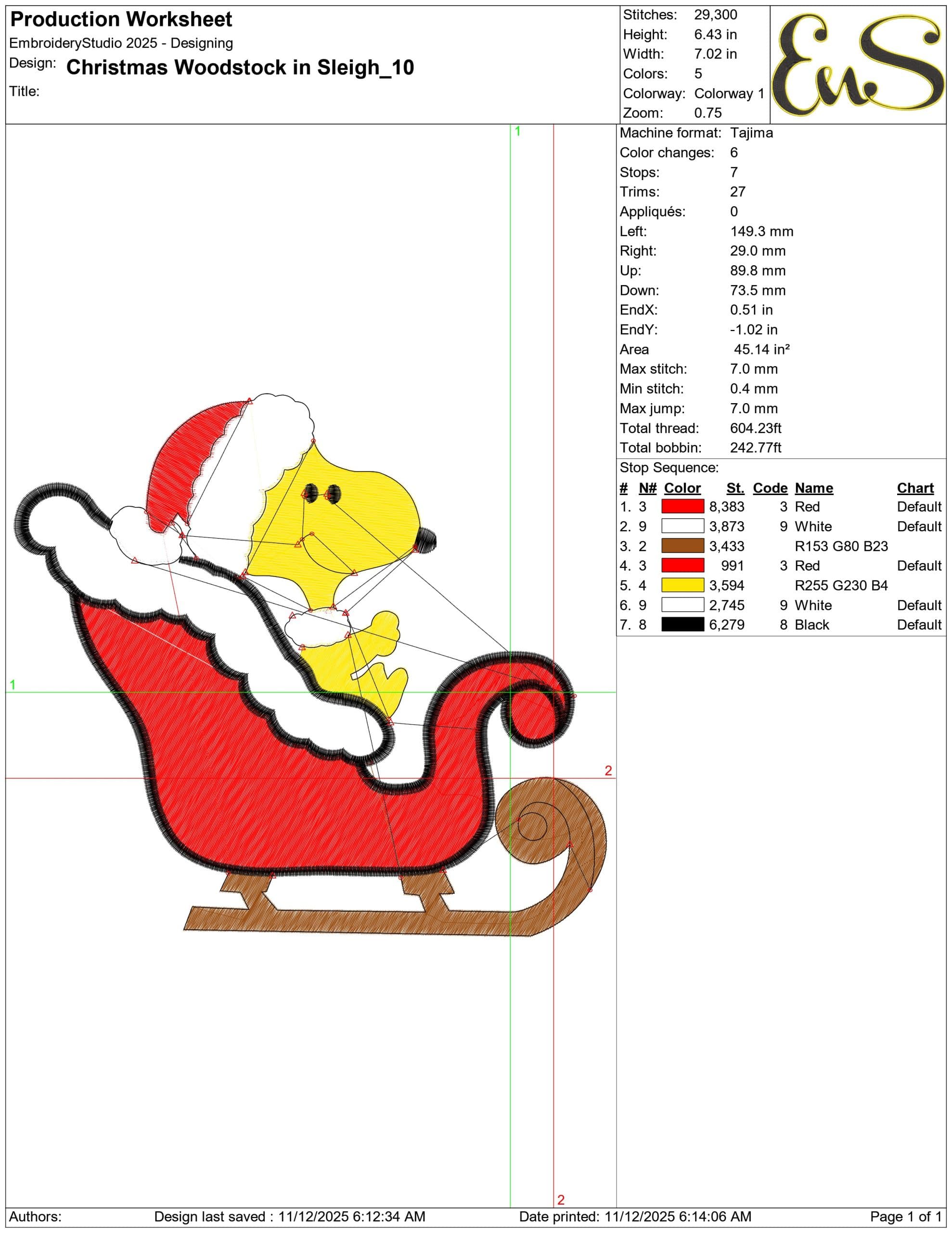 Christmas Woodstock in Sleigh- Elegant embroidery design file - instant download — view 3