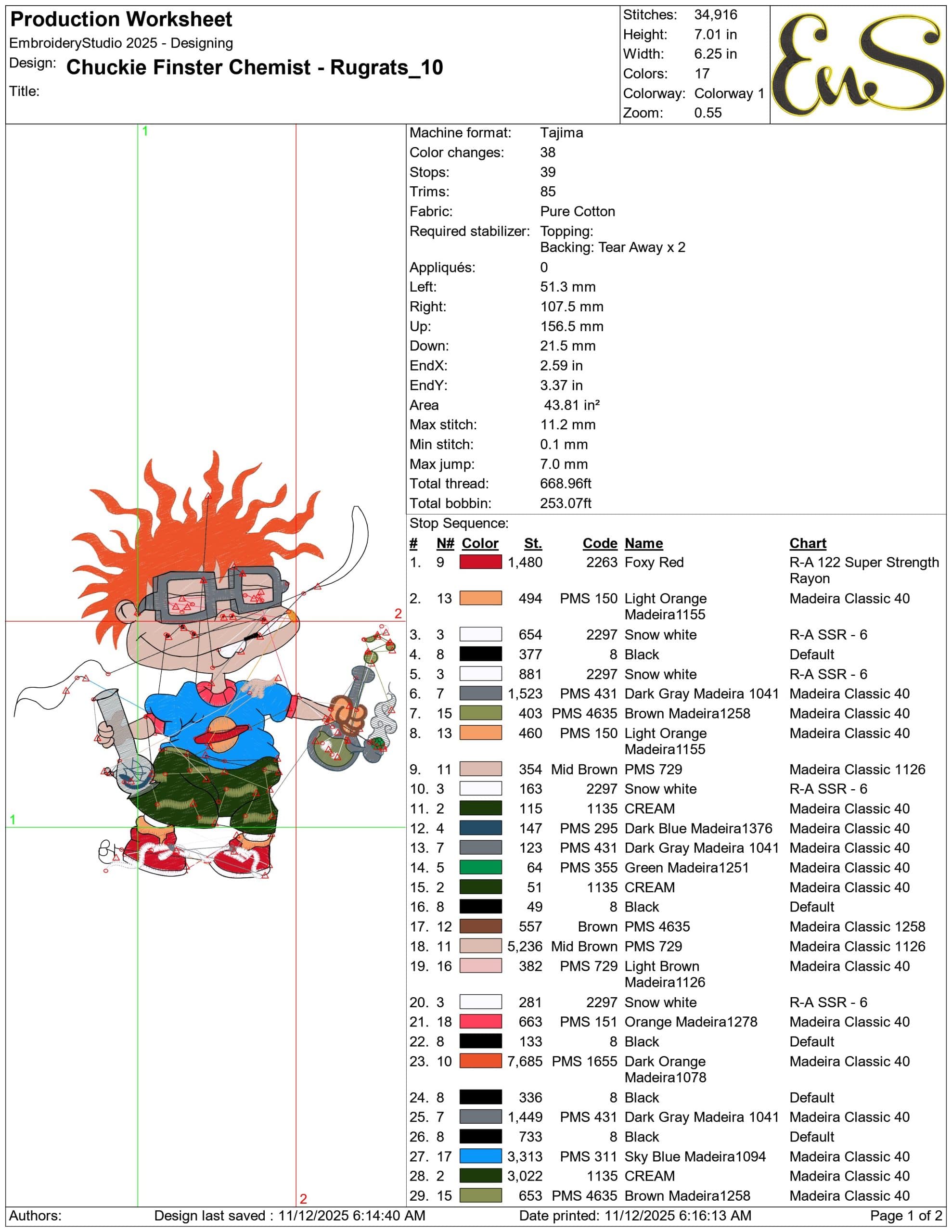 Chuckie Finster Chemist Rugrats- Elegant embroidery design file - instant download — view 3