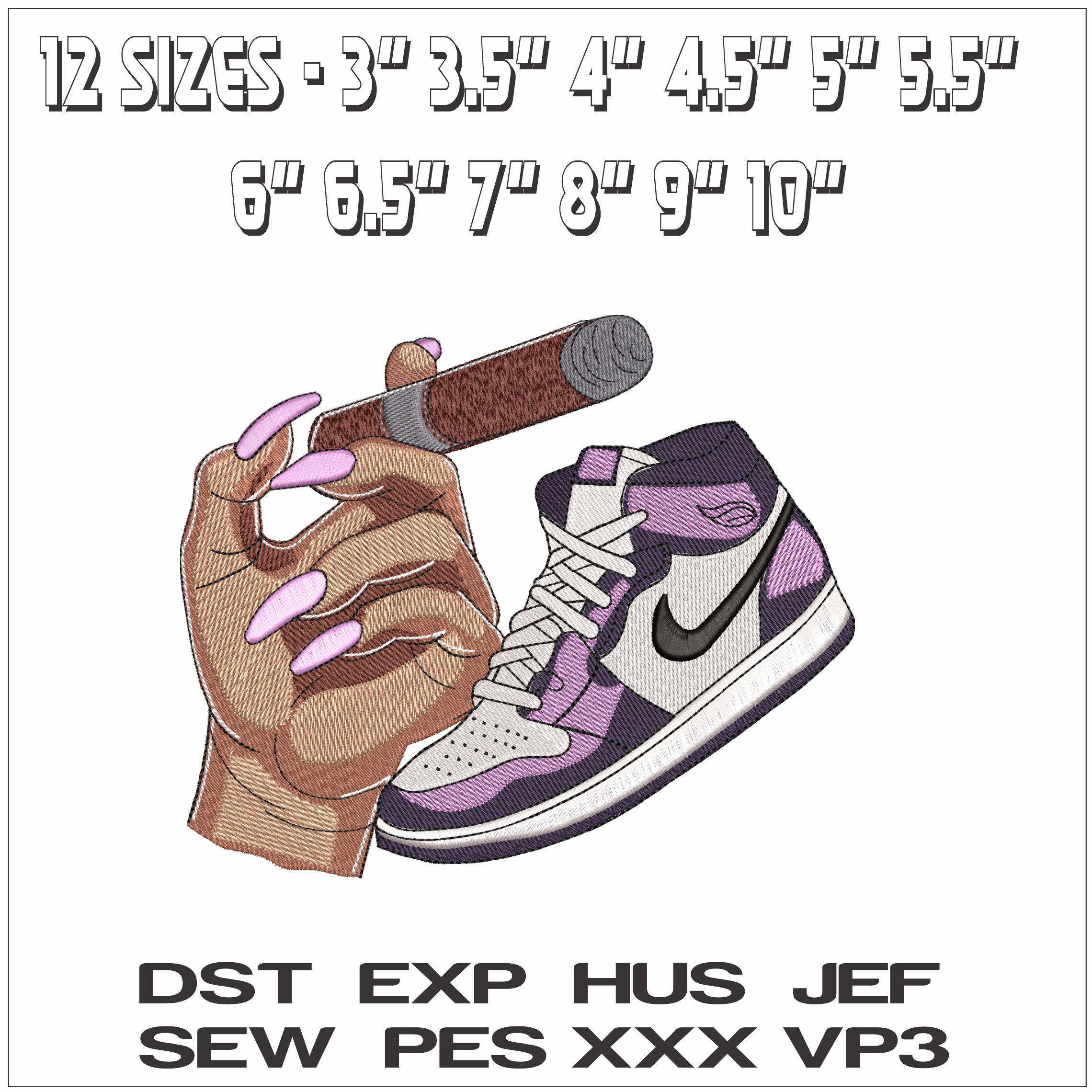 Cigar and Sneaker- Elegant embroidery design file - instant download — view 2