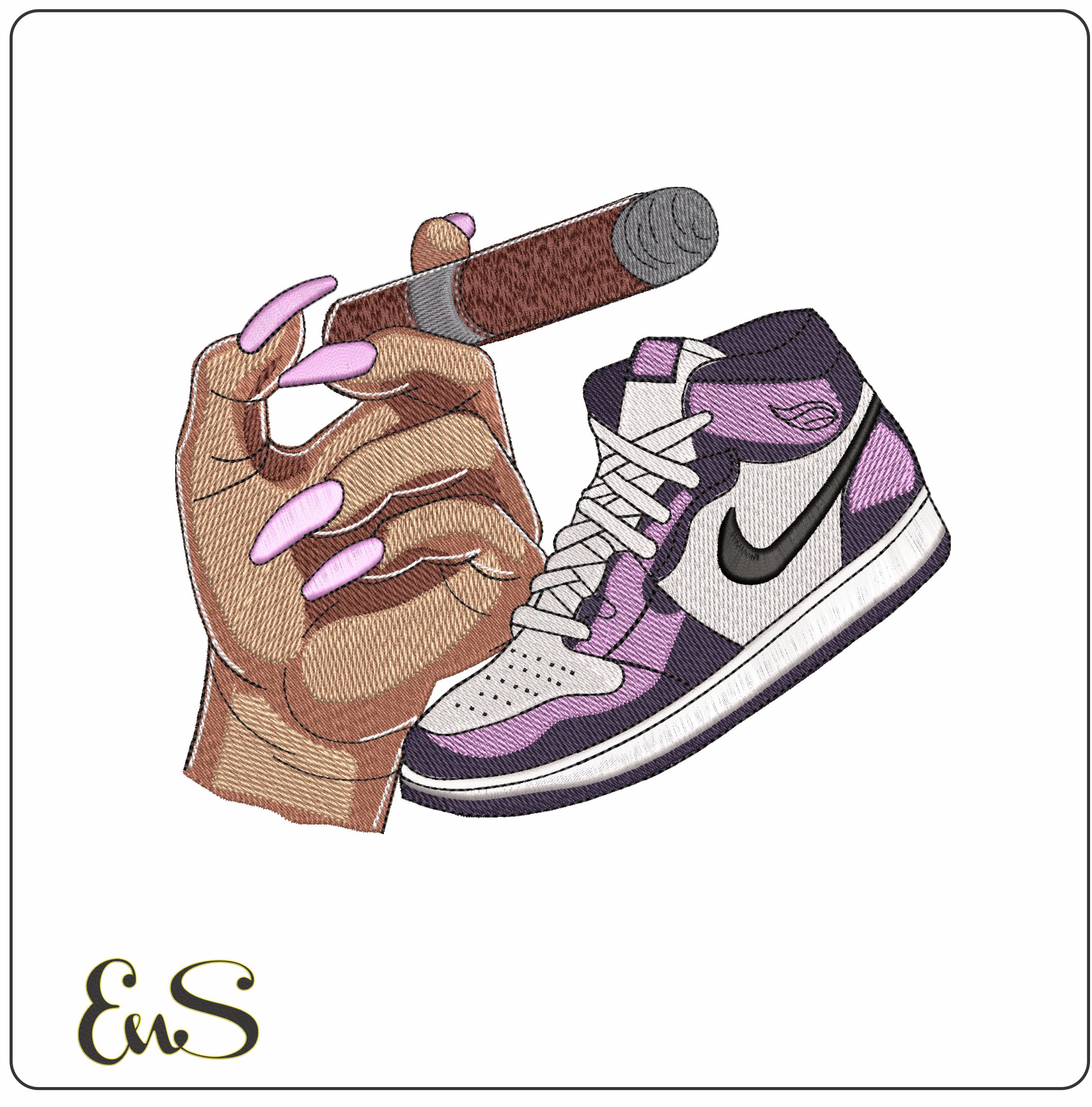 Cigar and Sneaker- Elegant embroidery design file - instant download