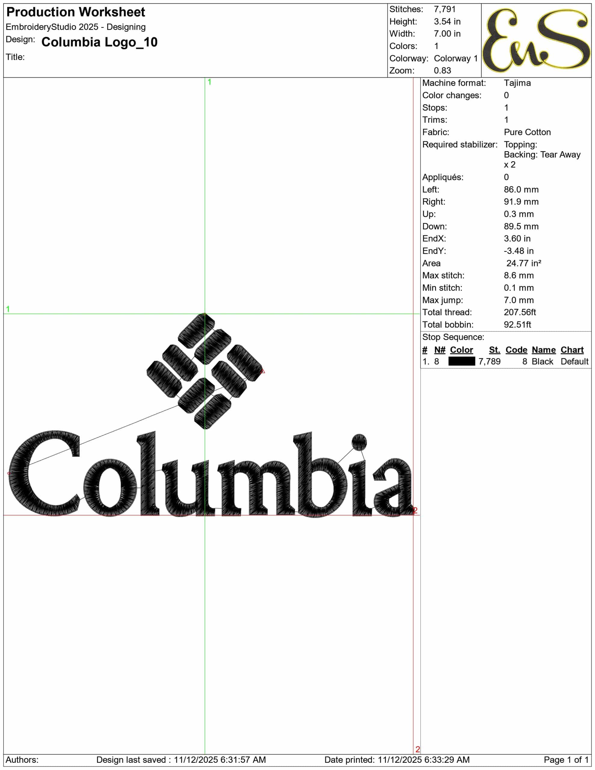 Columbia Logo - Elegant embroidery design file - instant download — view 3