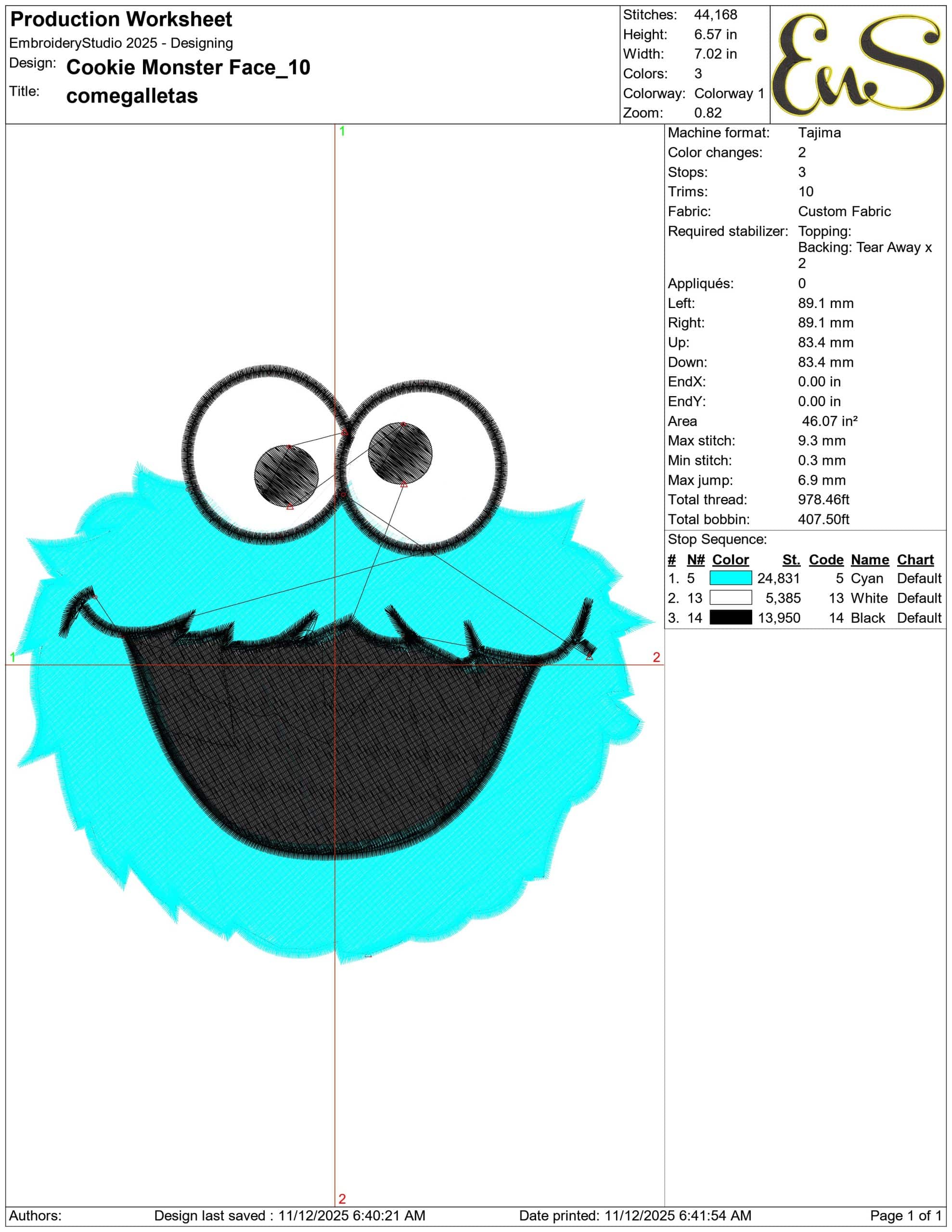 Cookie Monster Face - Elegant embroidery design file - instant download — view 3