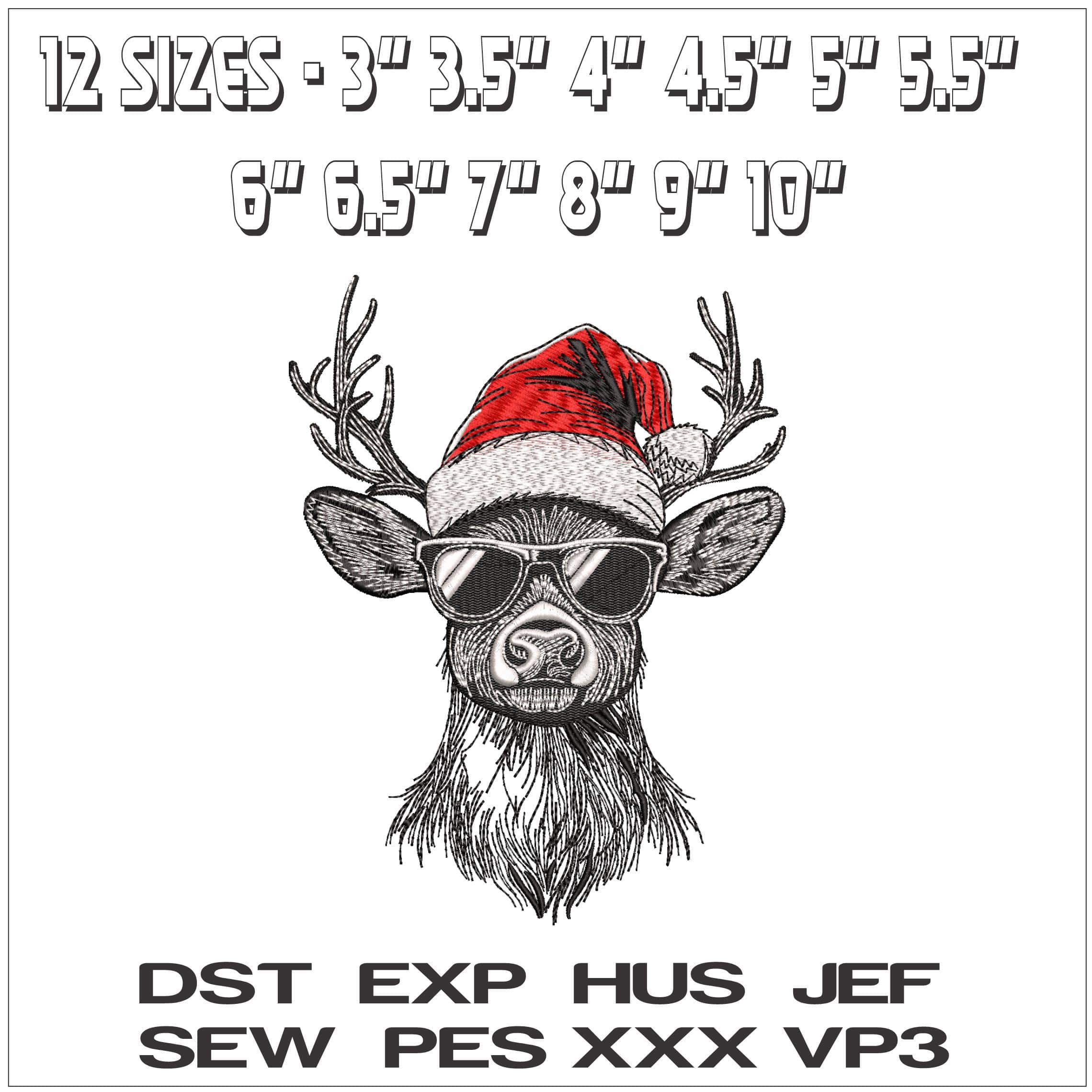 Cool Christmas Reindeer - Elegant embroidery design file - instant download — view 2