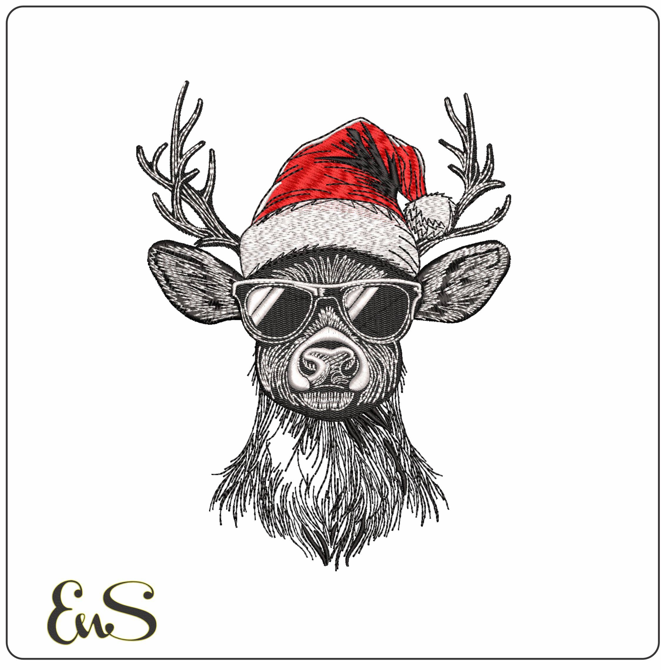 Cool Christmas Reindeer - Elegant embroidery design file - instant download