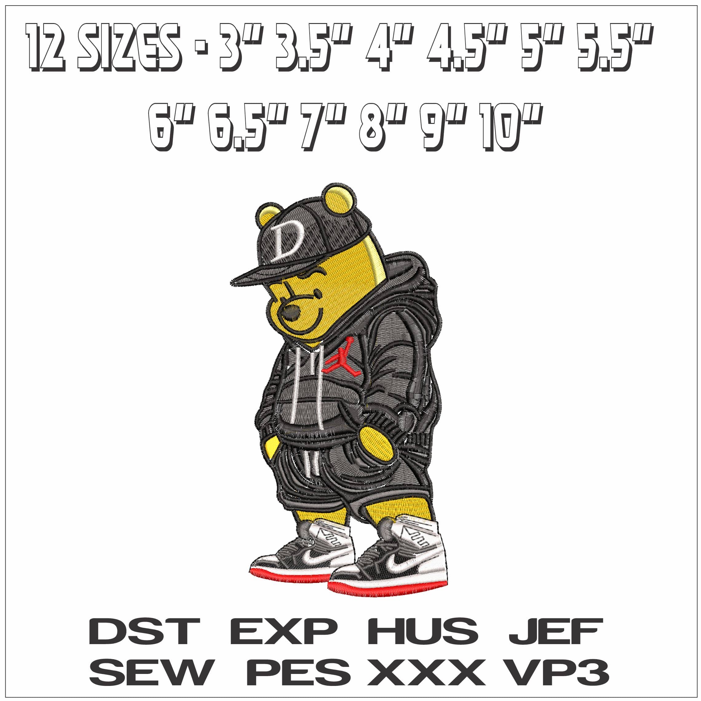 Cool Winnie the Pooh in Nike Jordans - Elegant embroidery design file - instant download — view 2