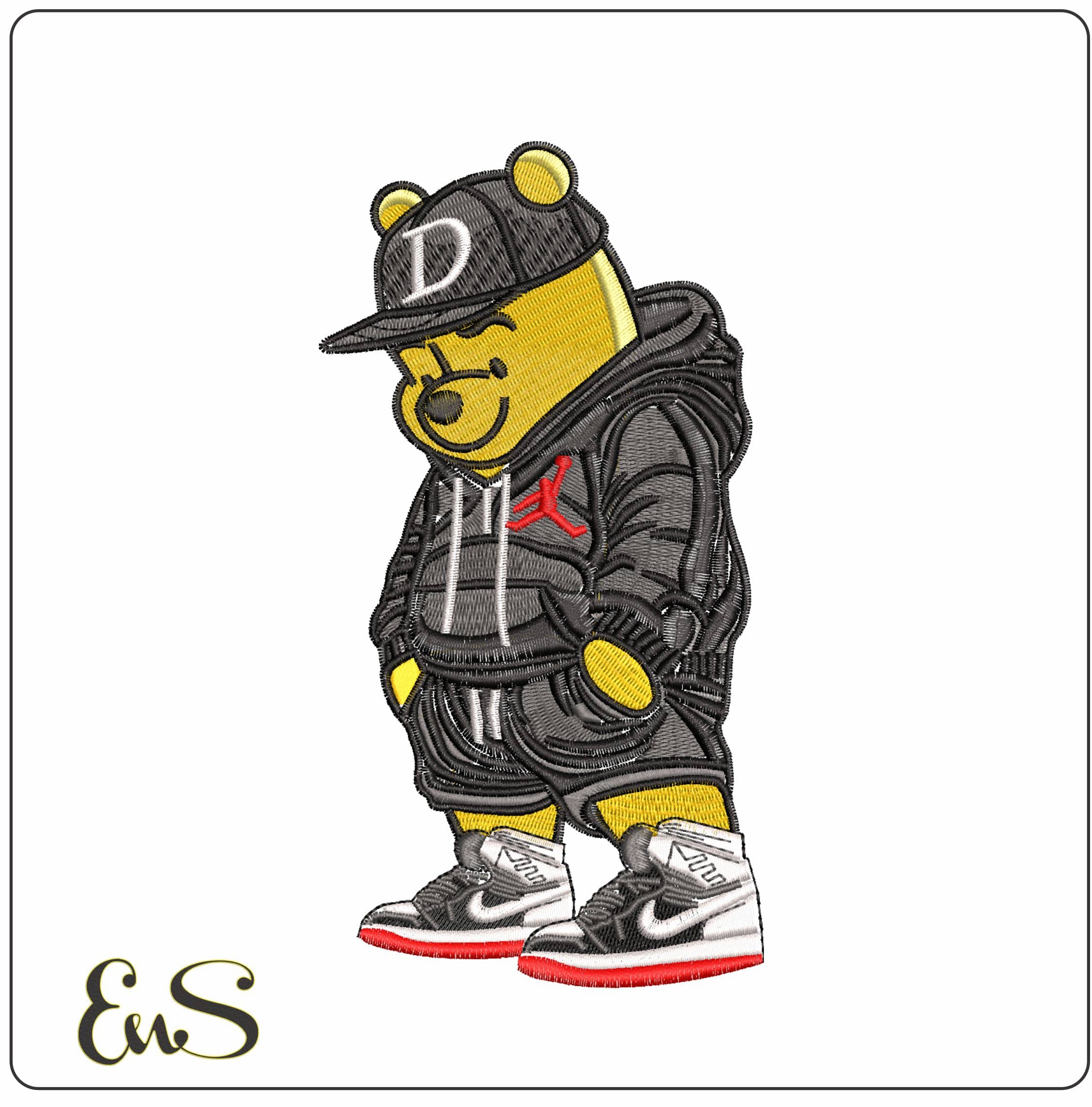 Cool Winnie the Pooh in Nike Jordans - Elegant embroidery design file - instant download