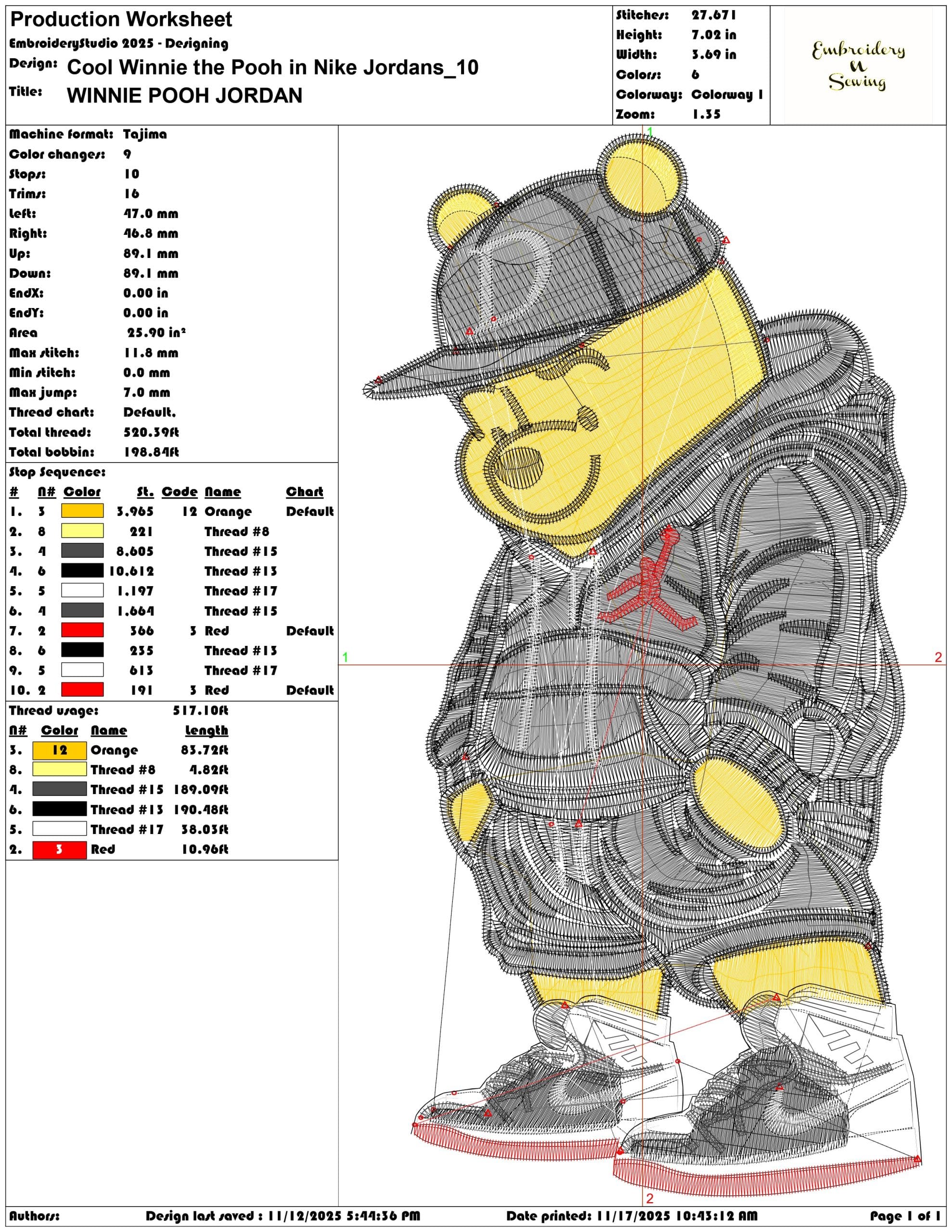 Cool Winnie the Pooh in Nike Jordans - Elegant embroidery design file - instant download — view 3