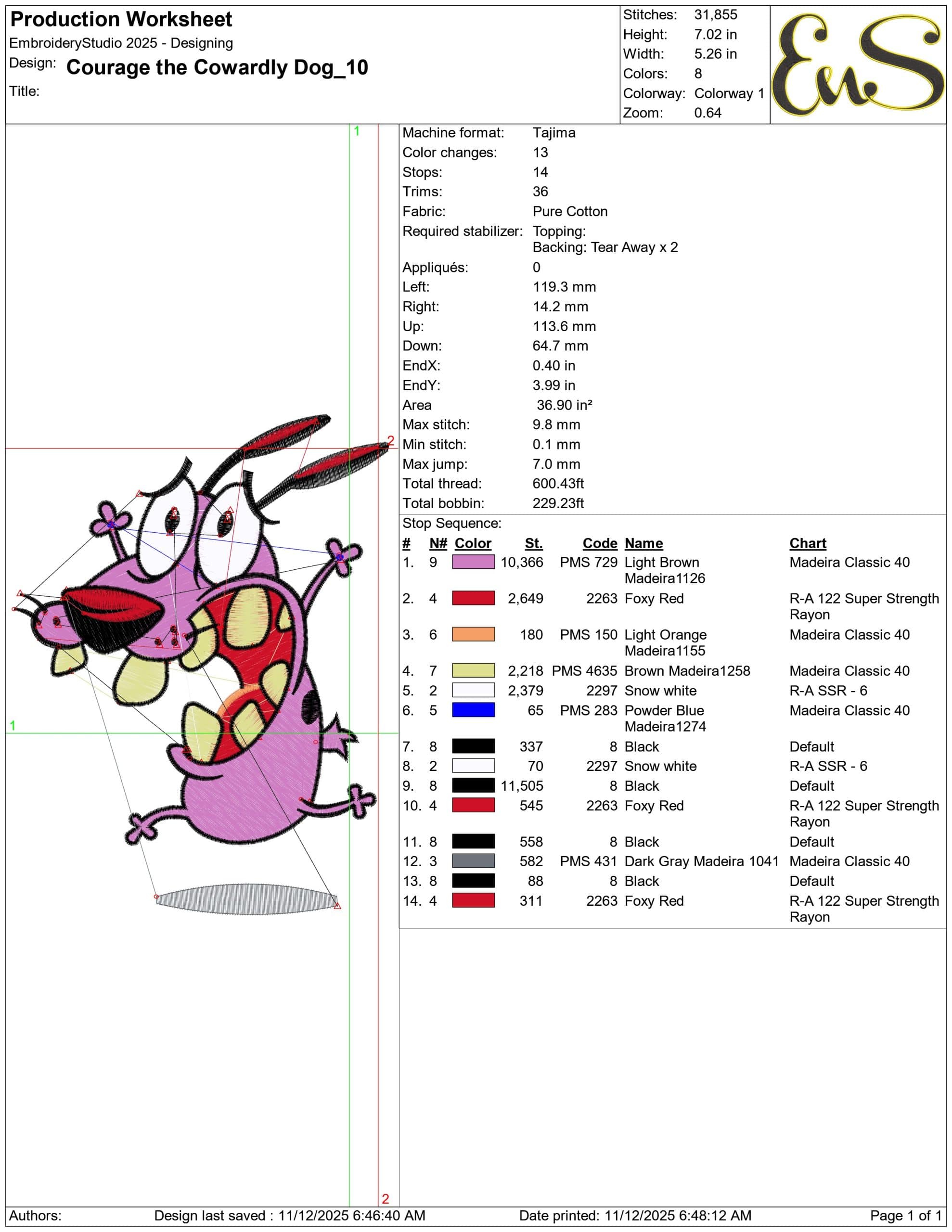 Courage the Cowardly Dog - Elegant embroidery design file - instant download — view 3