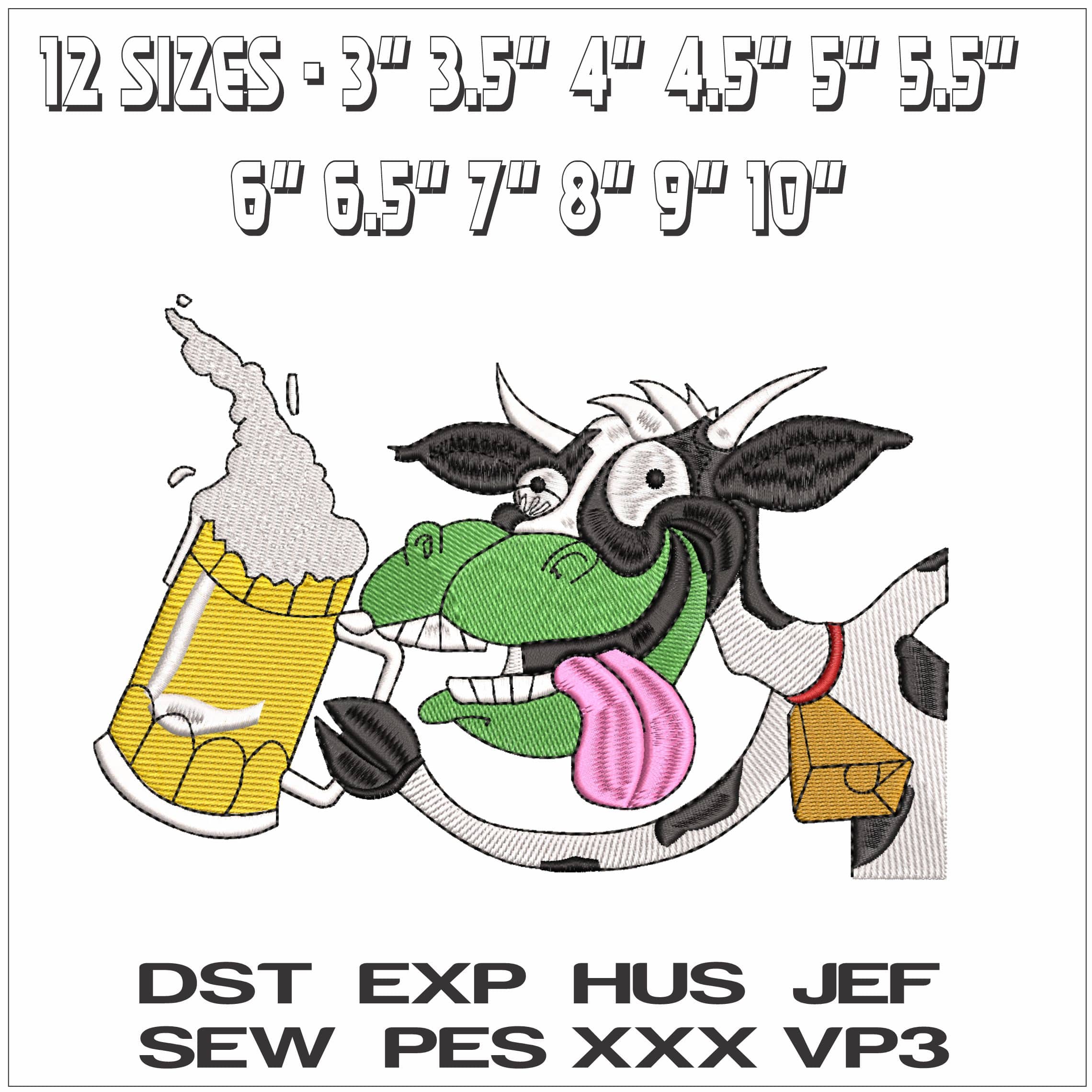 Cow with a Beer - Elegant embroidery design file - instant download — view 2