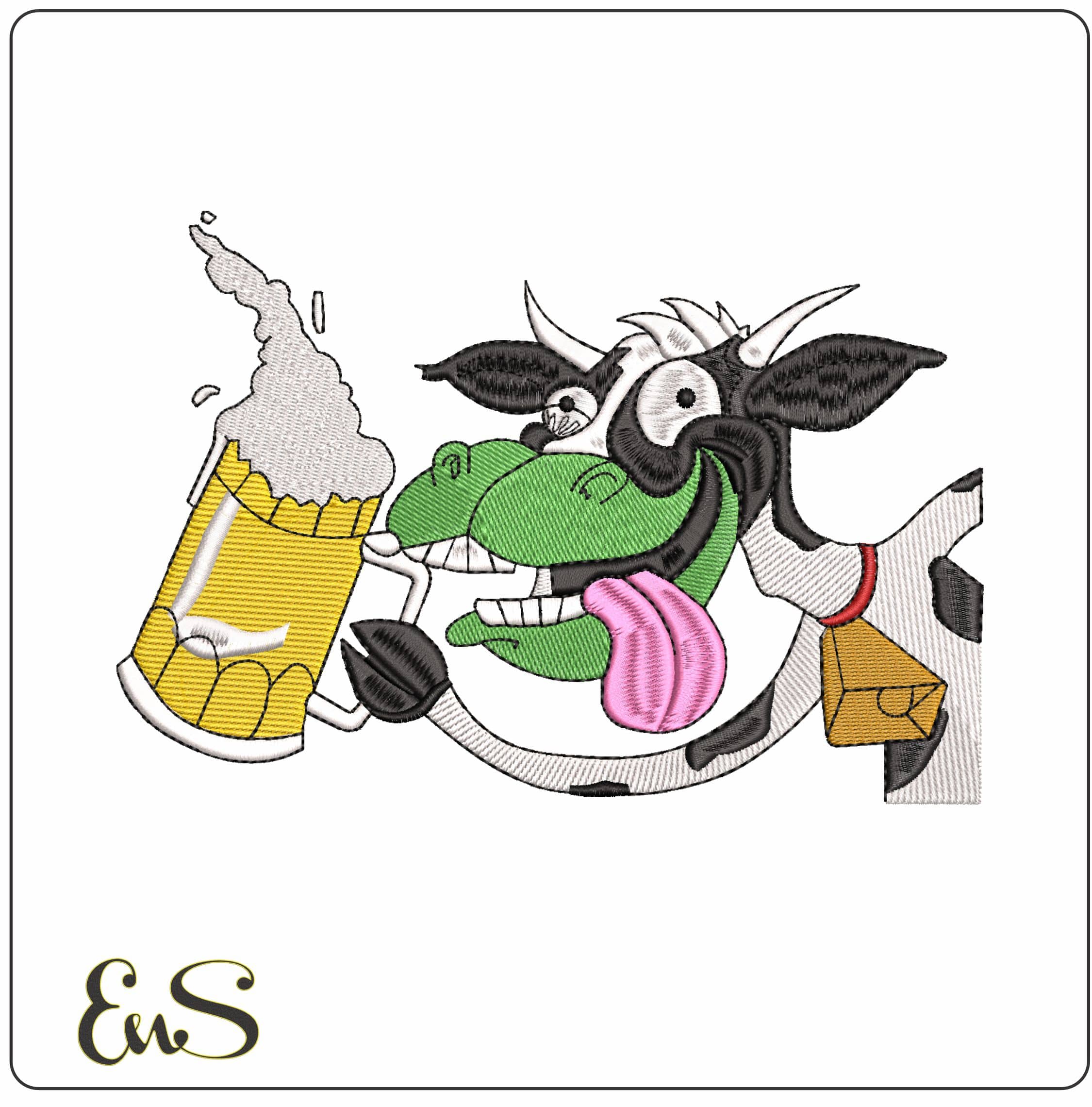 Cow with a Beer - Elegant embroidery design file - instant download