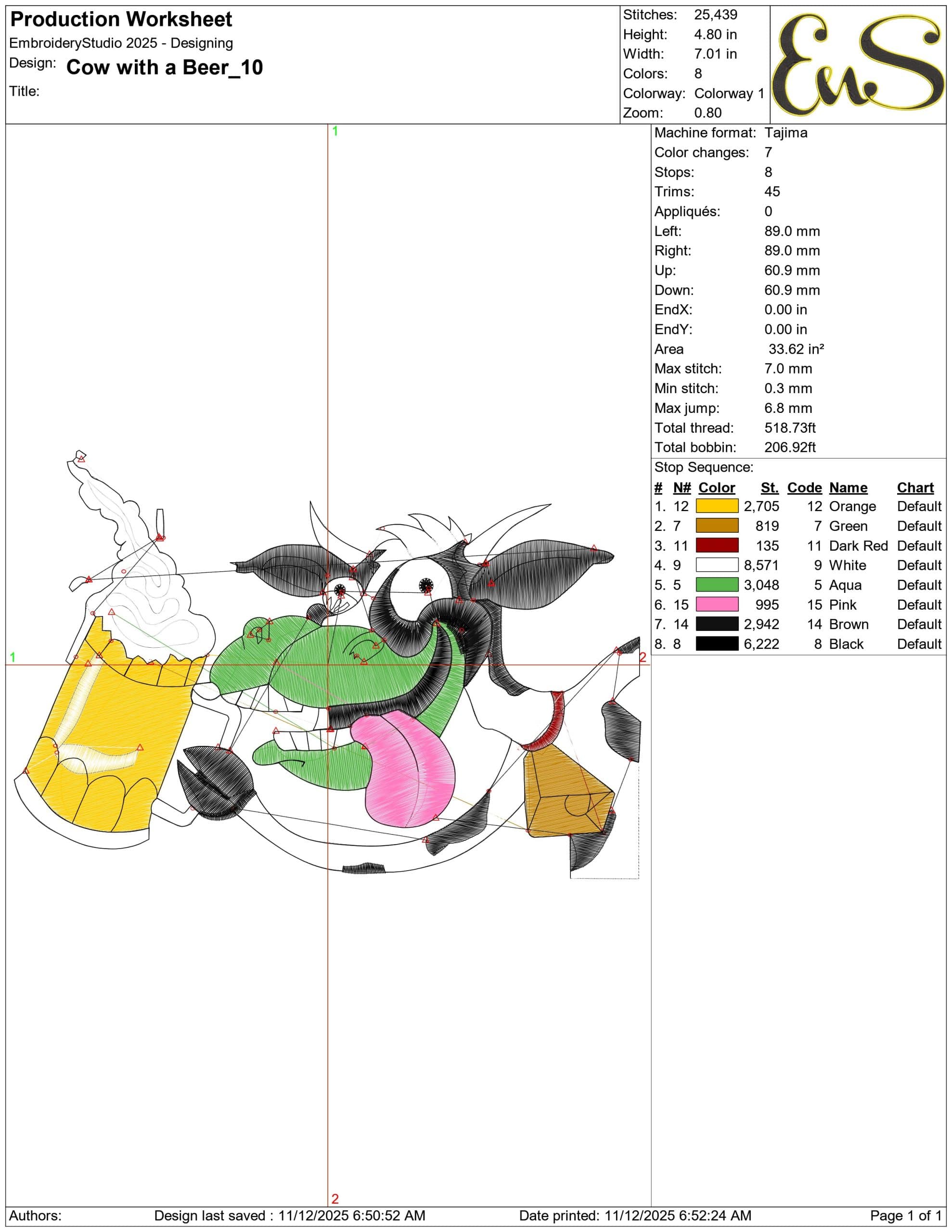 Cow with a Beer - Elegant embroidery design file - instant download — view 3