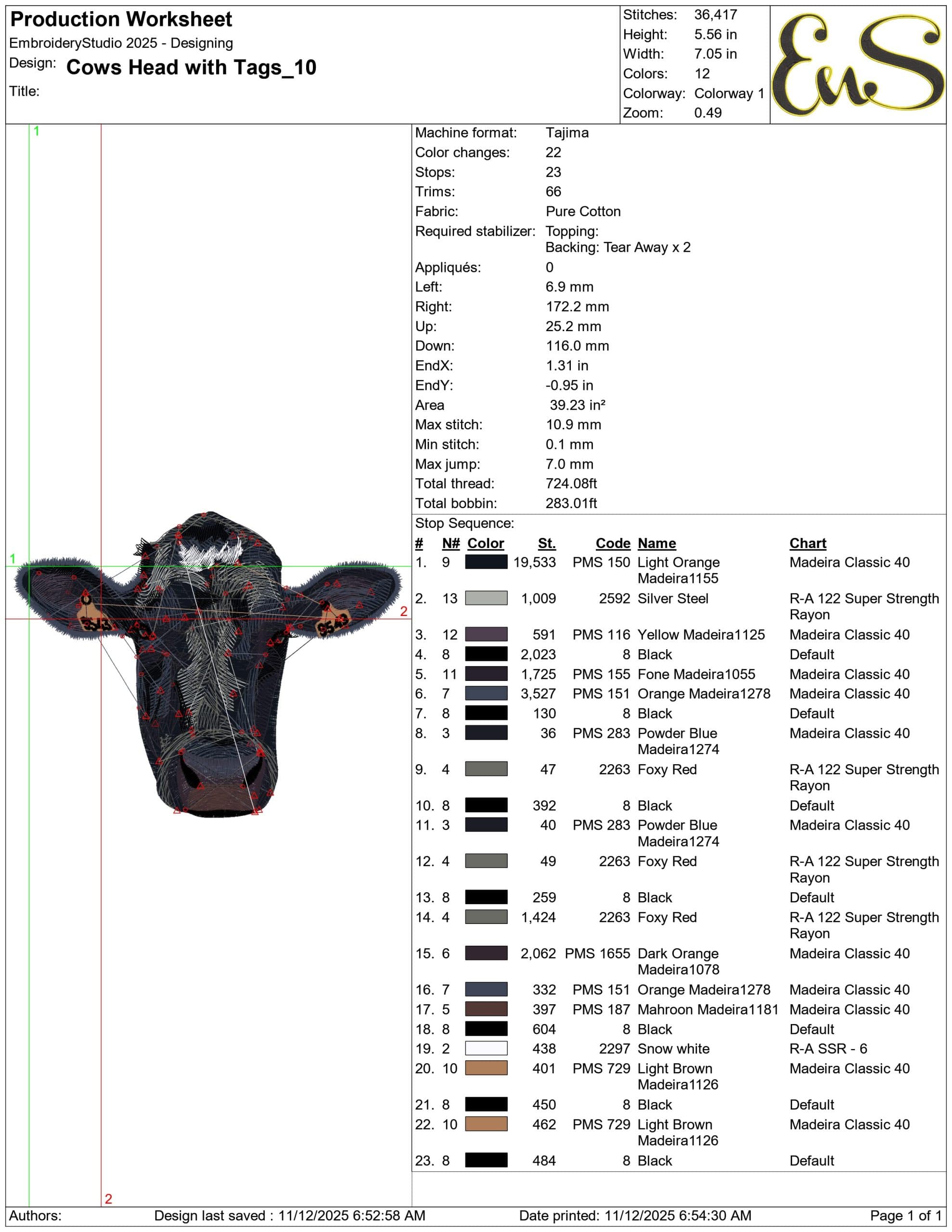 Cows Head with Tags - Elegant embroidery design file - instant download — view 3