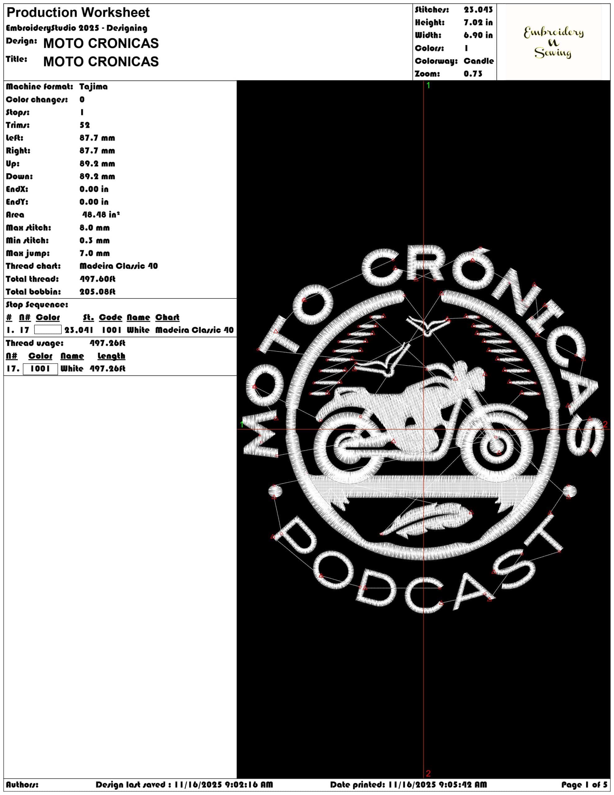 MOTO CRONICAS - Elegant embroidery design file - instant download — view 4