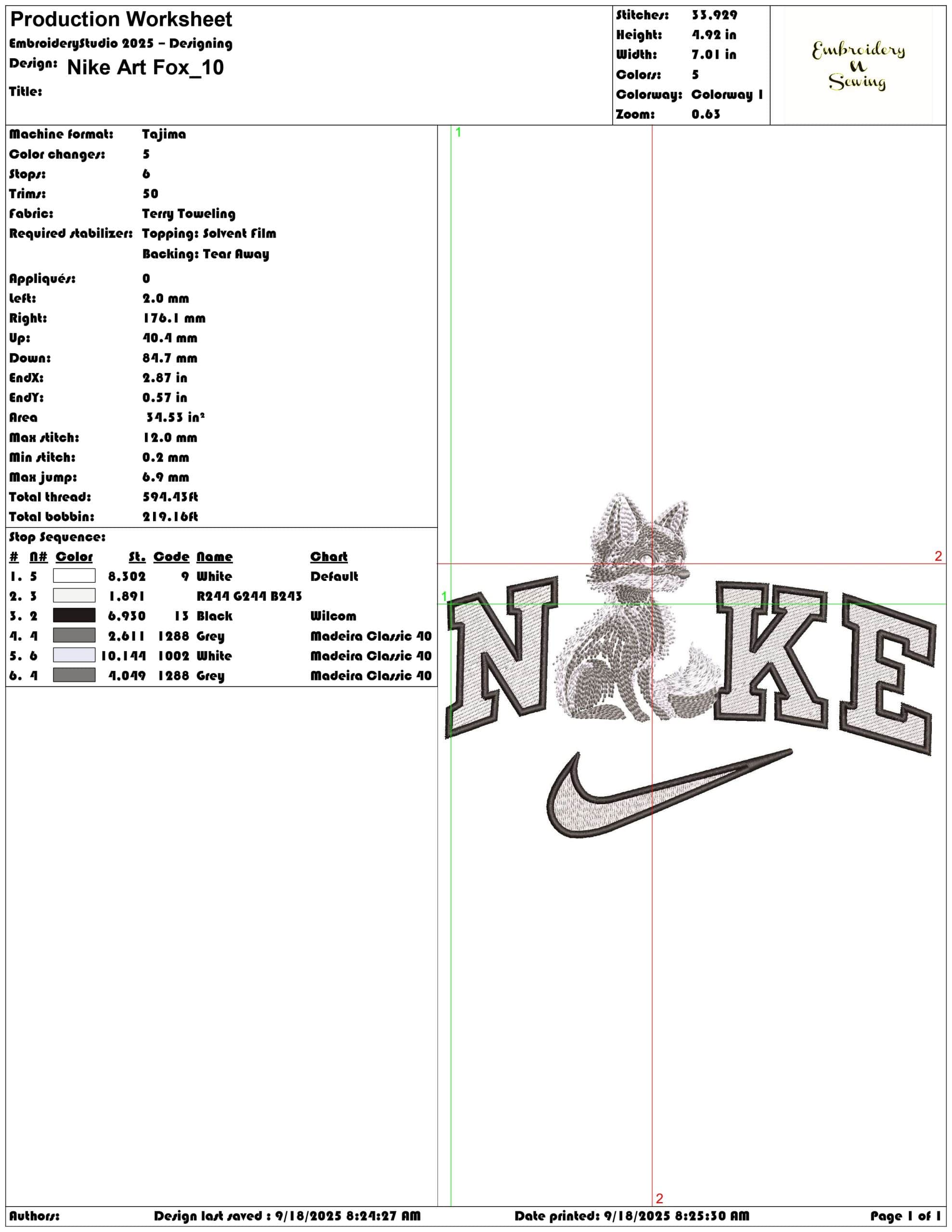 Nike Art Fox - Elegant embroidery design file - instant download — view 3