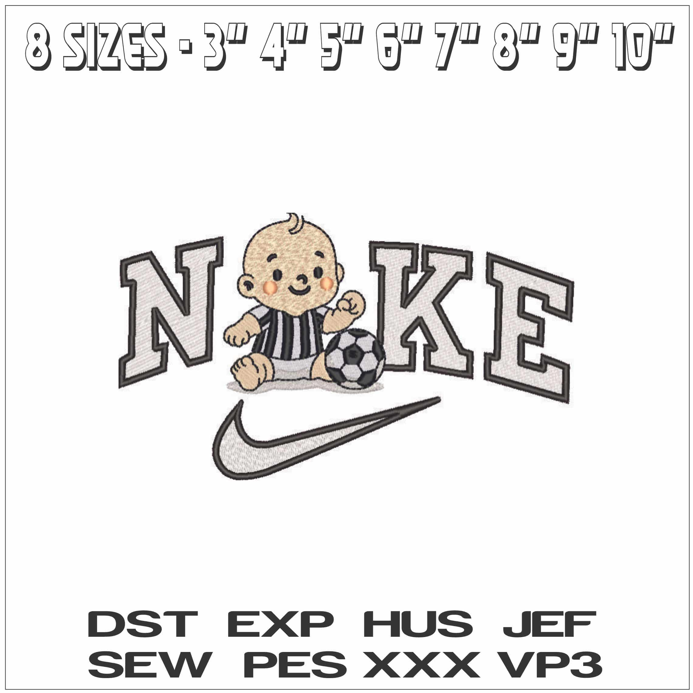 Nike Baby in Black and White Football Strip- Elegant embroidery design file - instant download — view 2