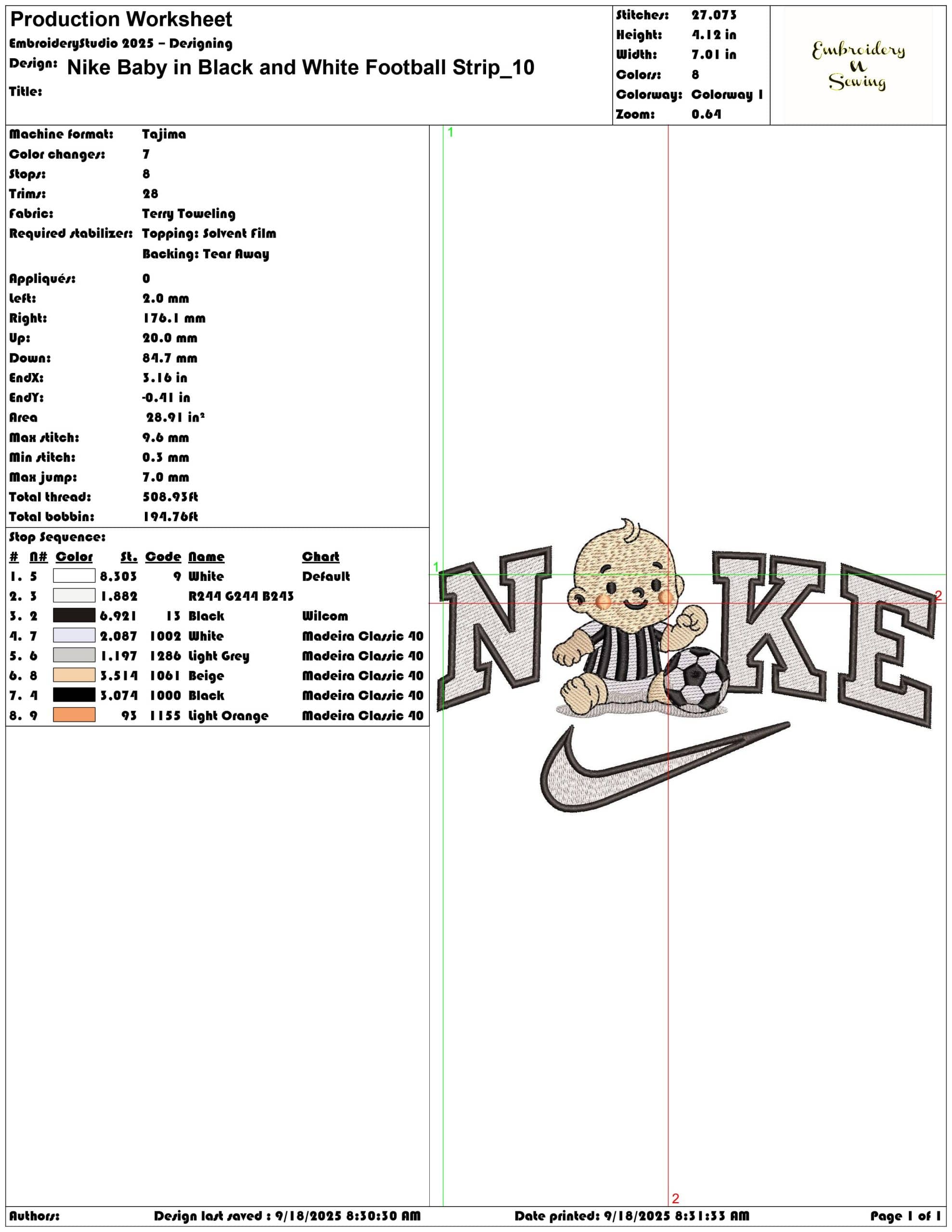 Nike Baby in Black and White Football Strip- Elegant embroidery design file - instant download — view 3