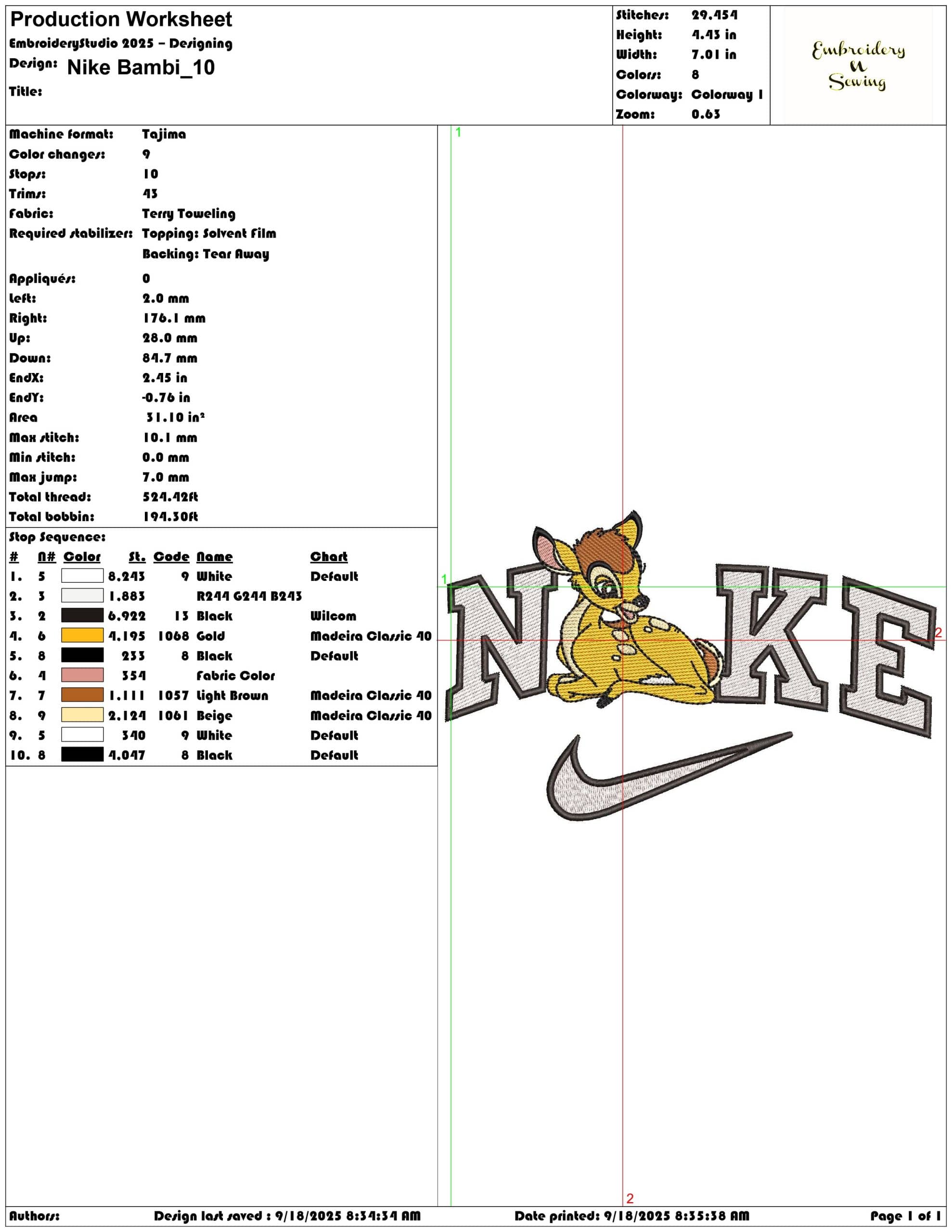Nike Bambi - Elegant embroidery design file - instant download — view 3