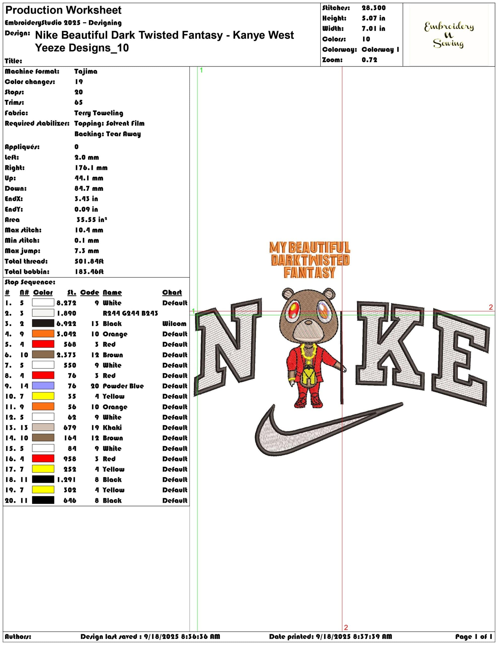 Nike Beautiful Dark Twisted Fantasy Kanye West Yeeze - Elegant embroidery design file - instant download — view 3