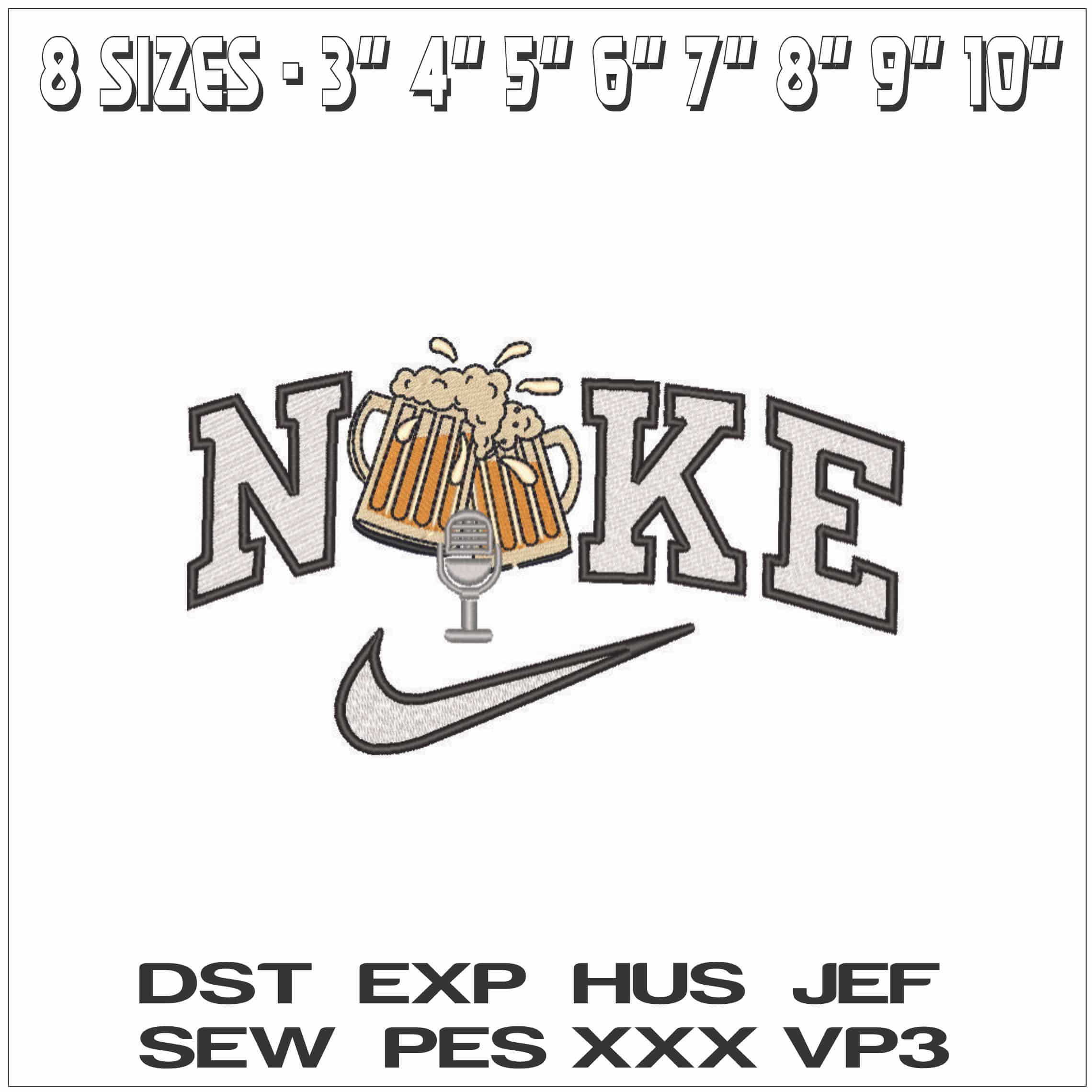 Nike Beers and Microphone - Elegant embroidery design file - instant download — view 2
