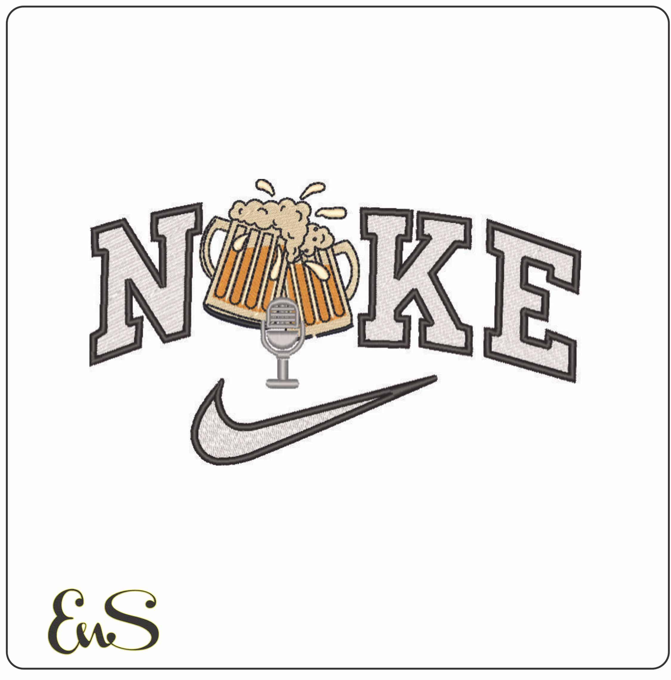 Nike Beers and Microphone - Elegant embroidery design file - instant download