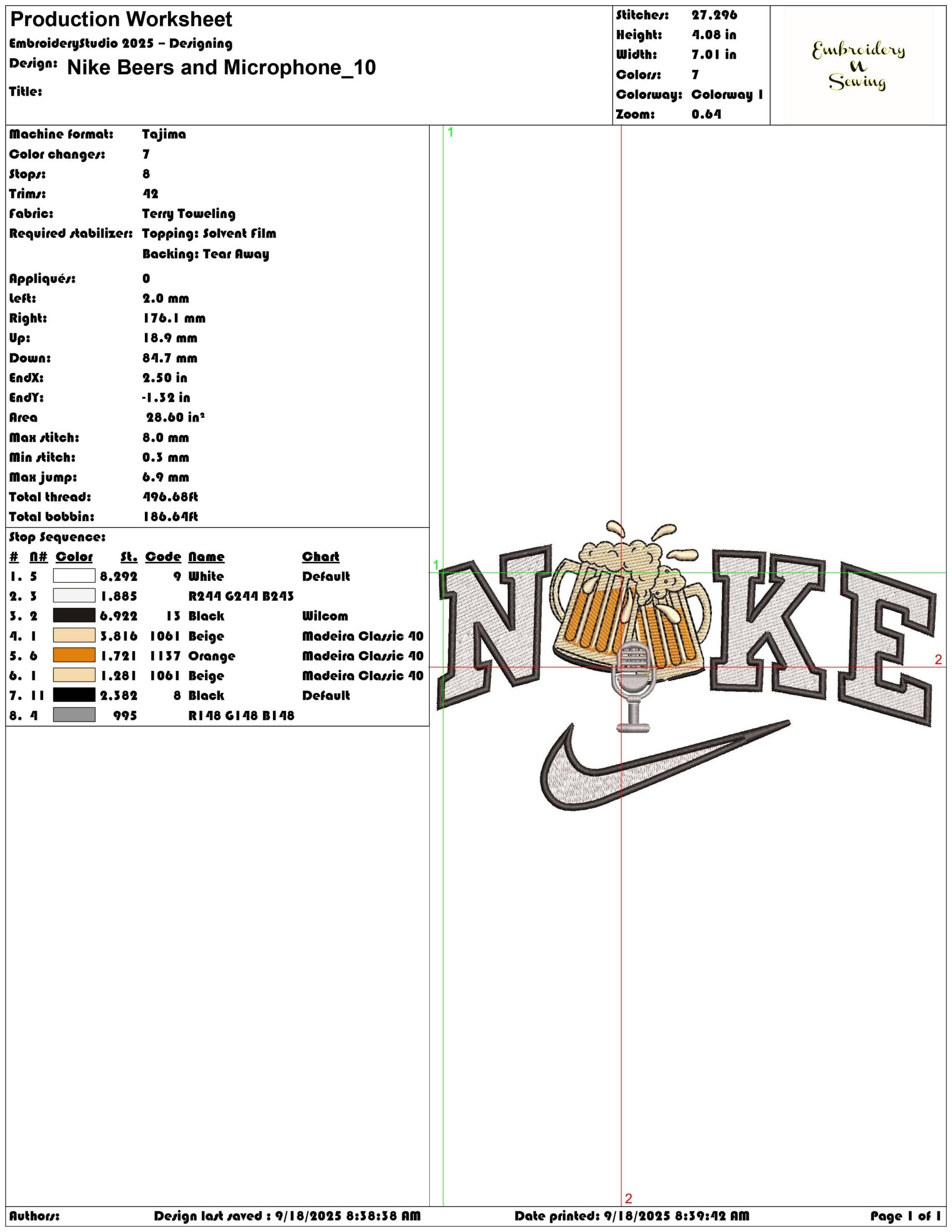 Nike Beers and Microphone - Elegant embroidery design file - instant download — view 3