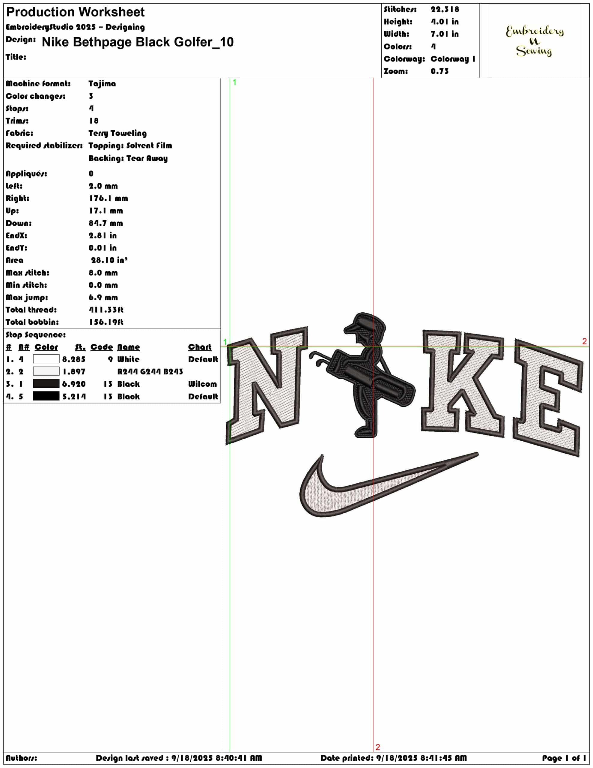 Nike Bethpage Black Golfer - Elegant embroidery design file - instant download — view 3