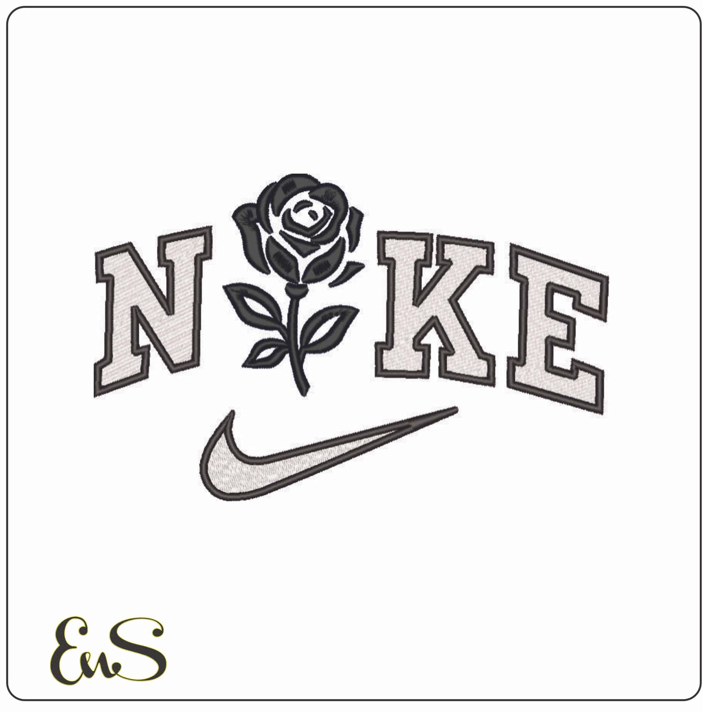Nike Blac Rose - Elegant embroidery design file - instant download