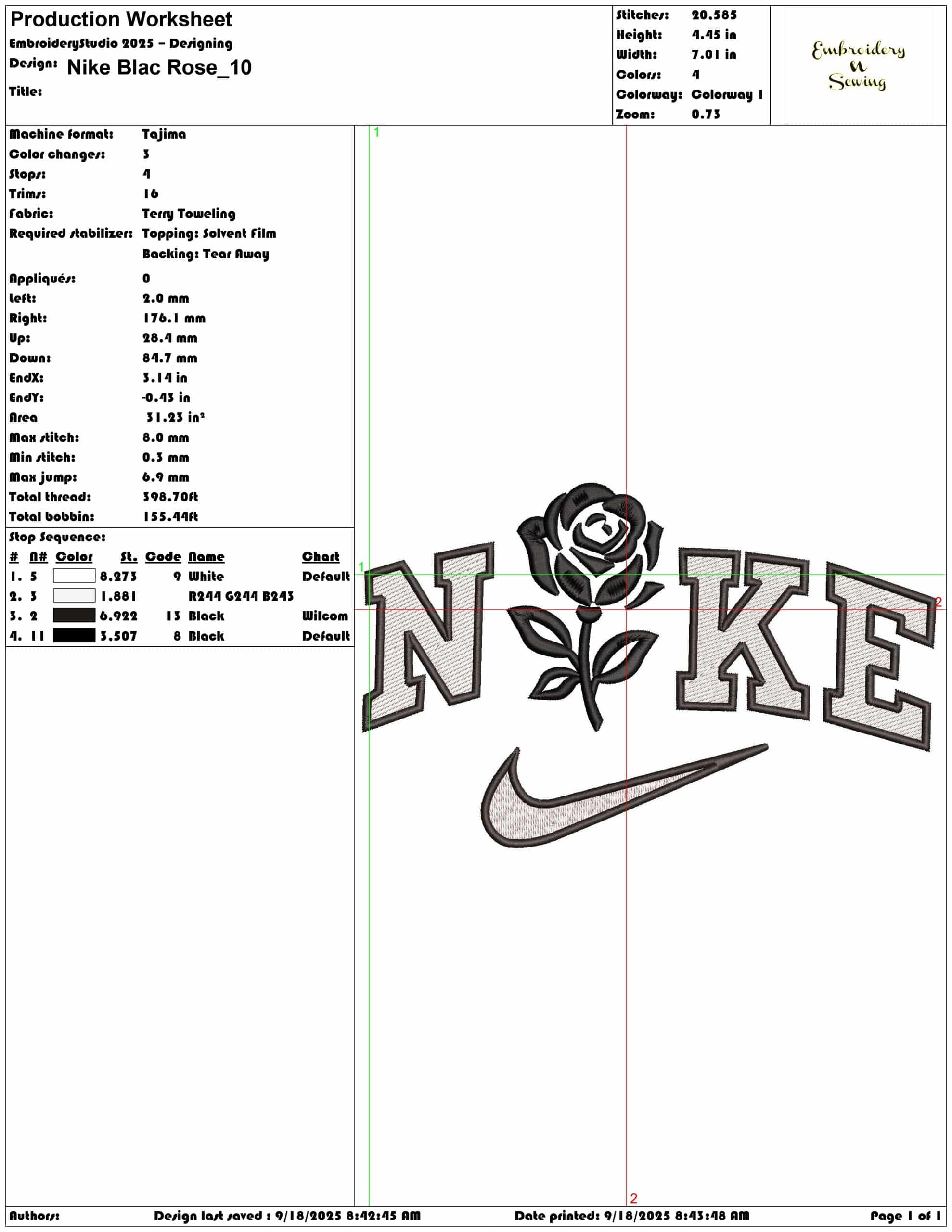Nike Blac Rose - Elegant embroidery design file - instant download — view 3