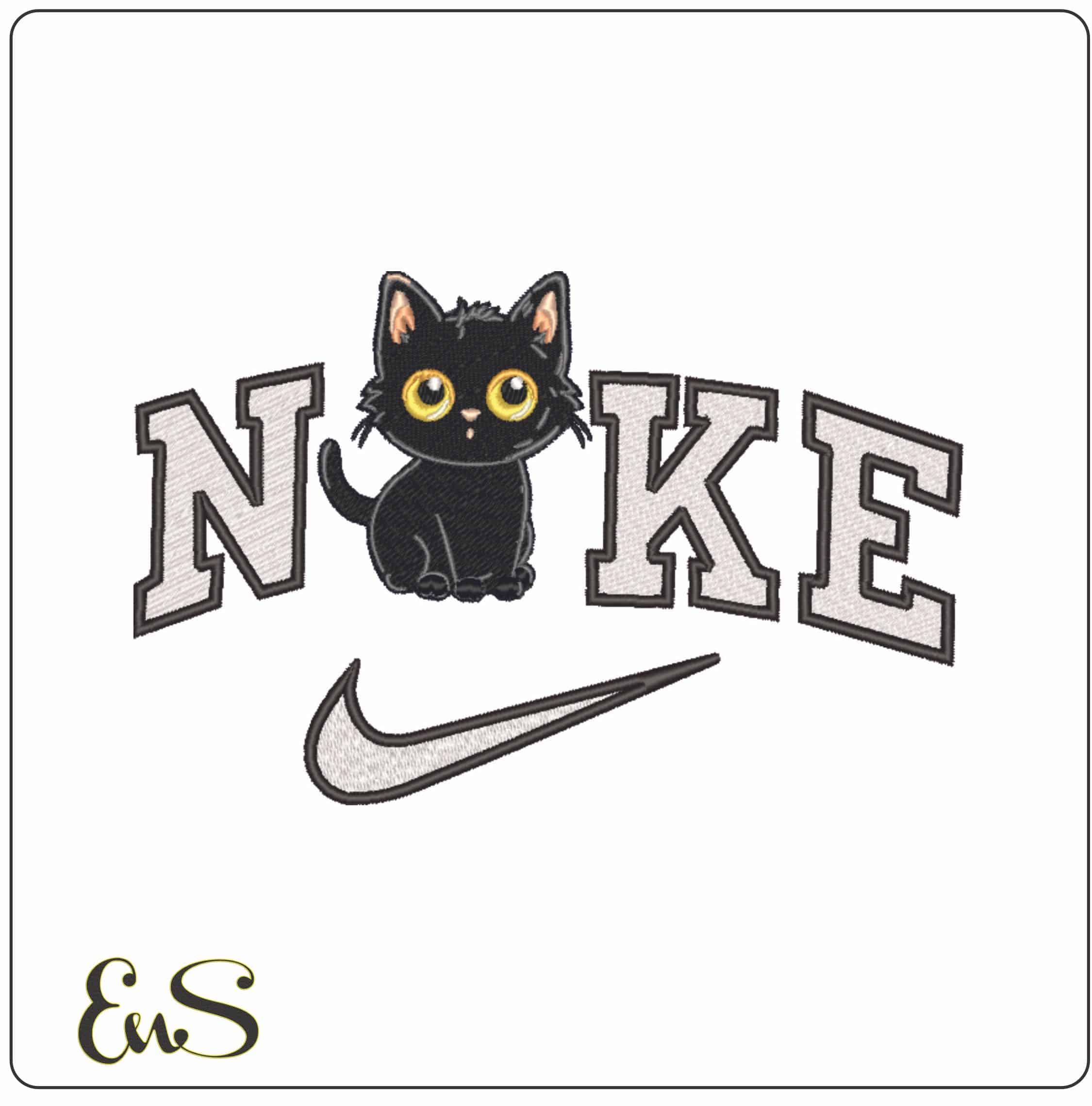 Nike Black Cat - Elegant embroidery design file - instant download