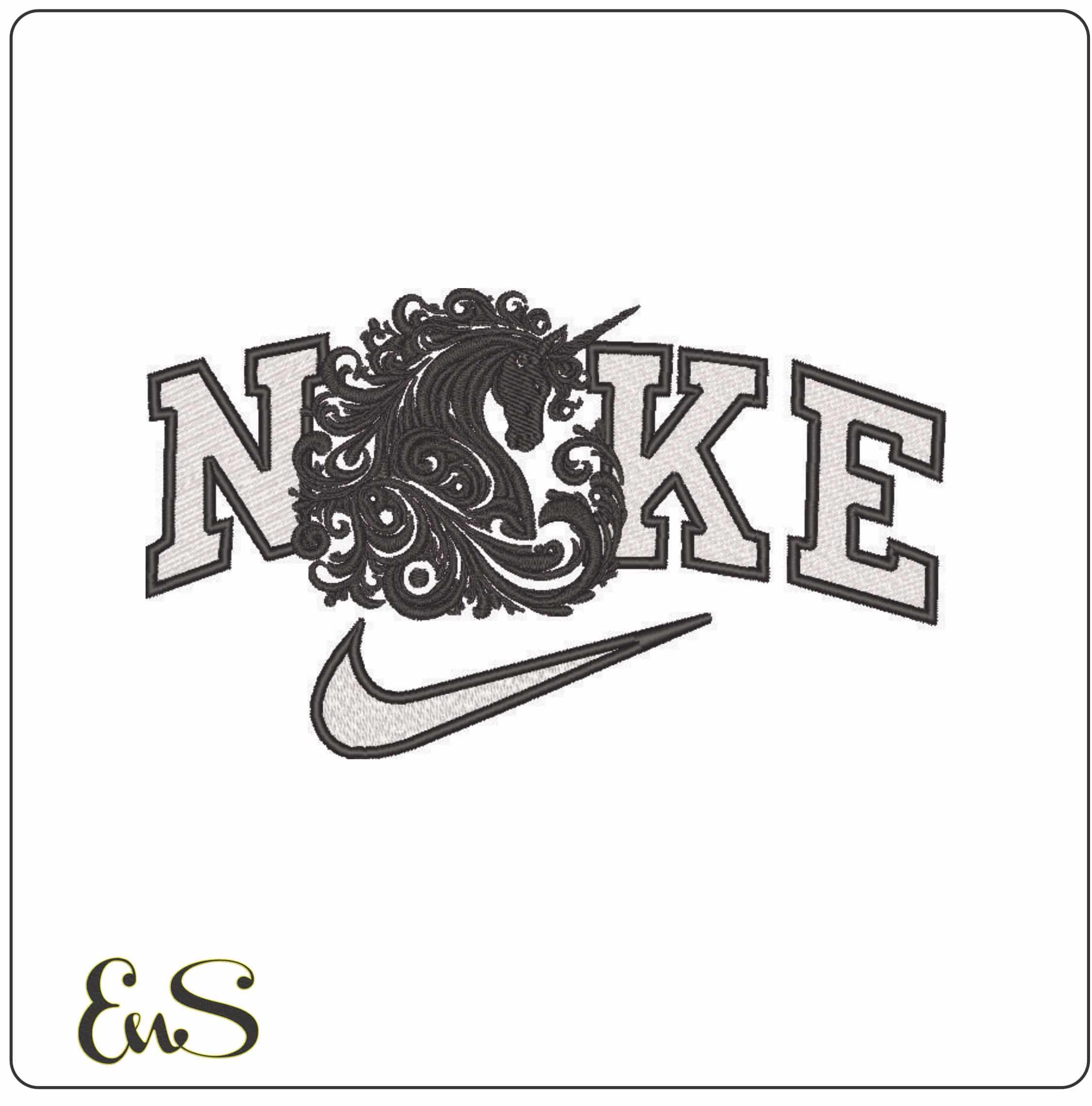 Nike Black Flat Unicorn - Elegant embroidery design file - instant download