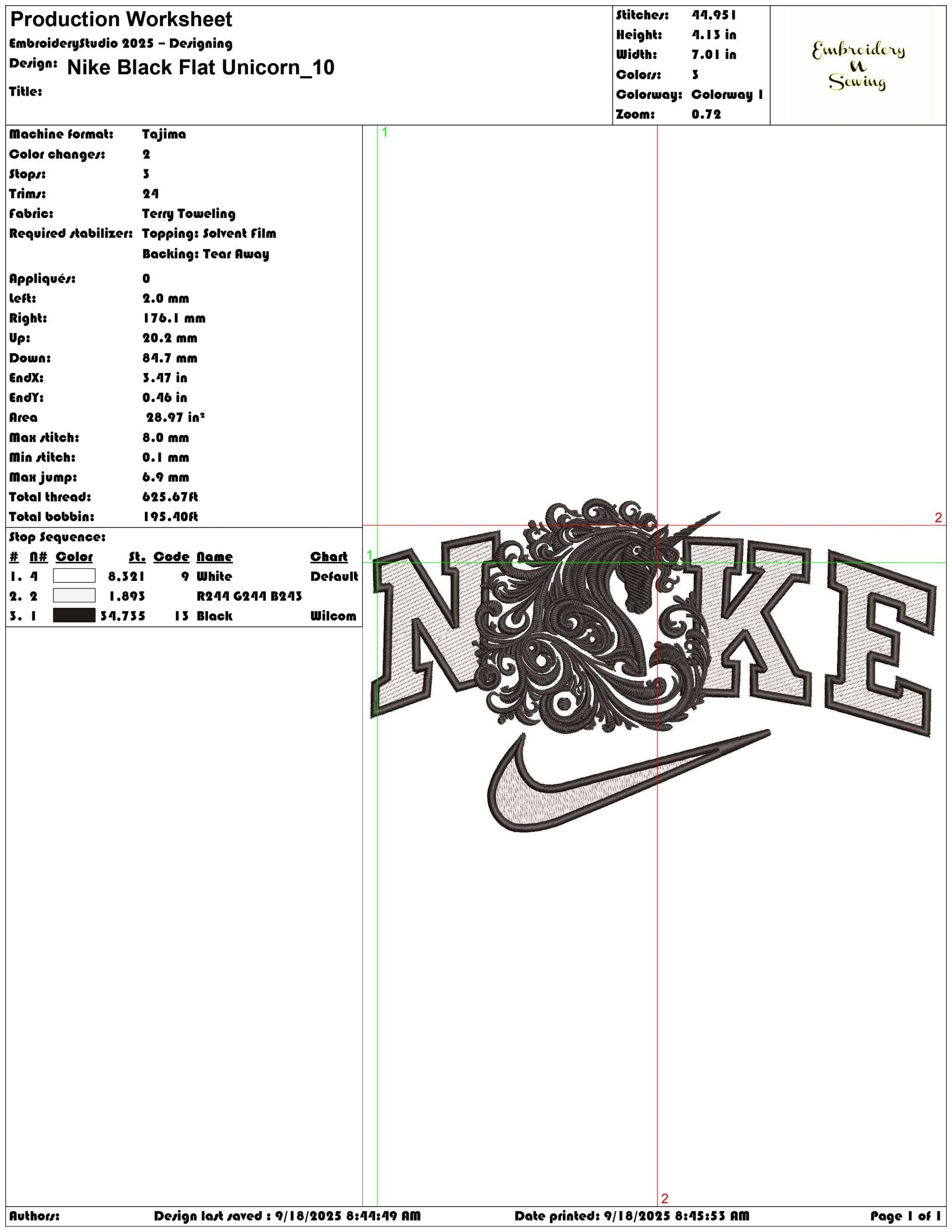 Nike Black Flat Unicorn - Elegant embroidery design file - instant download — view 3