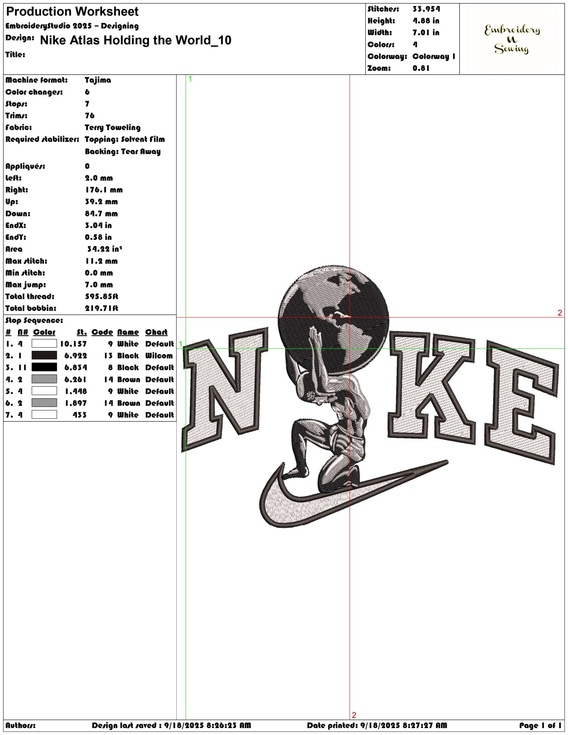 Nike Atlas Holding the World - Elegant embroidery design file - instant download — view 3