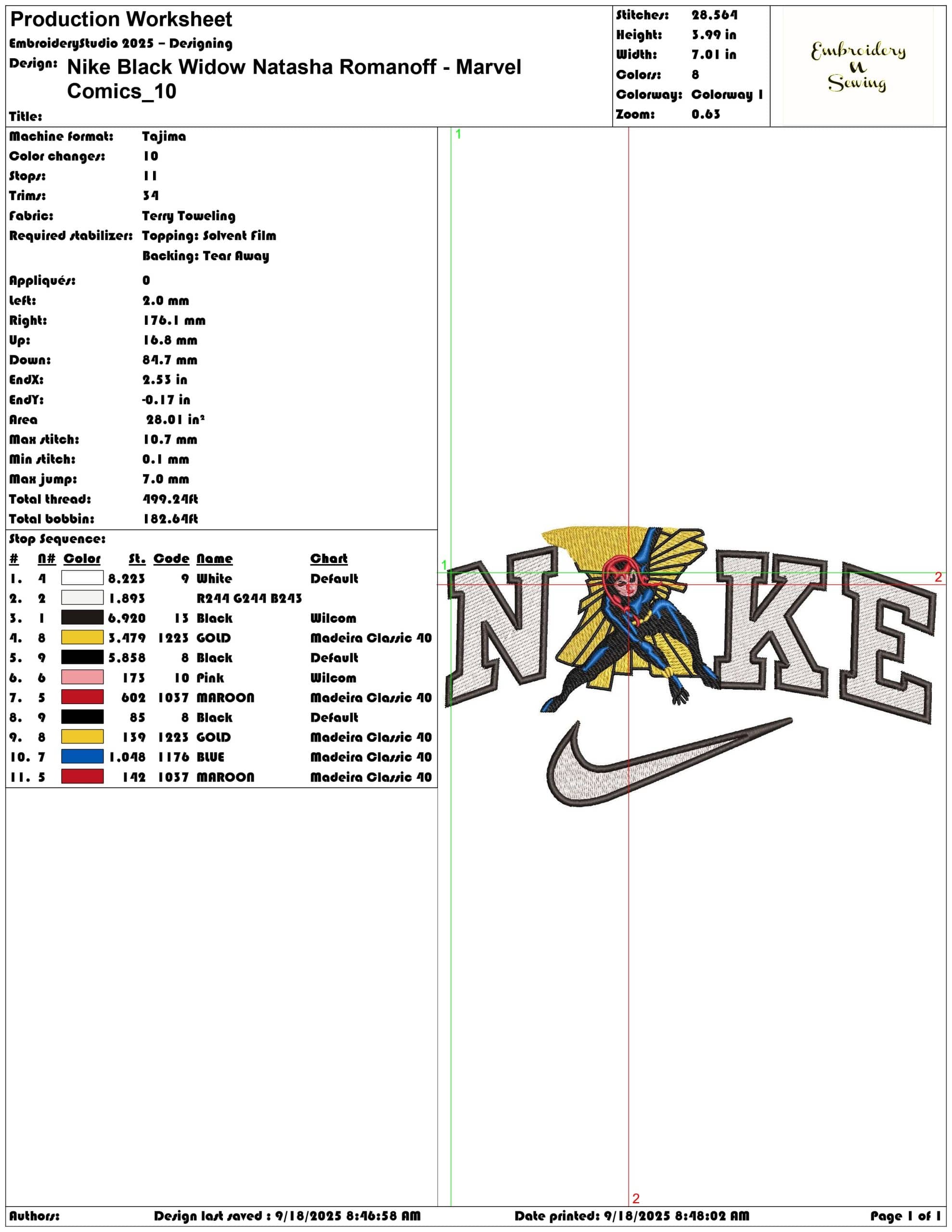 Nike Black Widow Natasha Romanoff Marvel Comics - Elegant embroidery design file - instant download — view 3