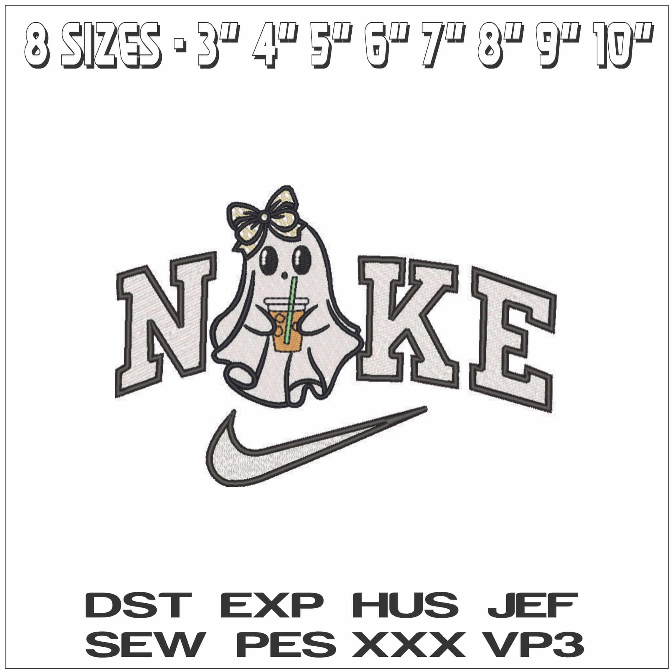 Nike Boo Ghost with Bow - Elegant embroidery design file - instant download — view 2