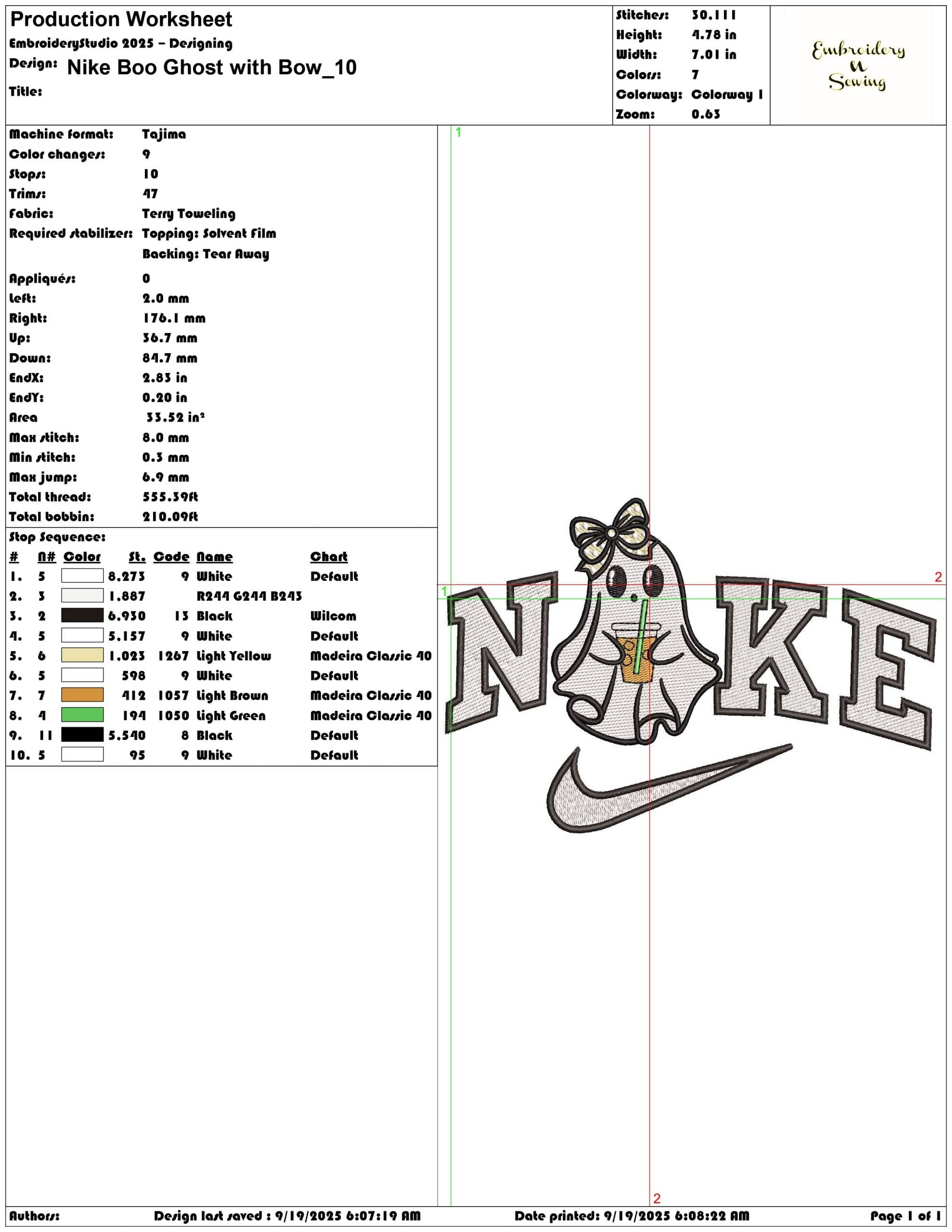 Nike Boo Ghost with Bow - Elegant embroidery design file - instant download — view 3