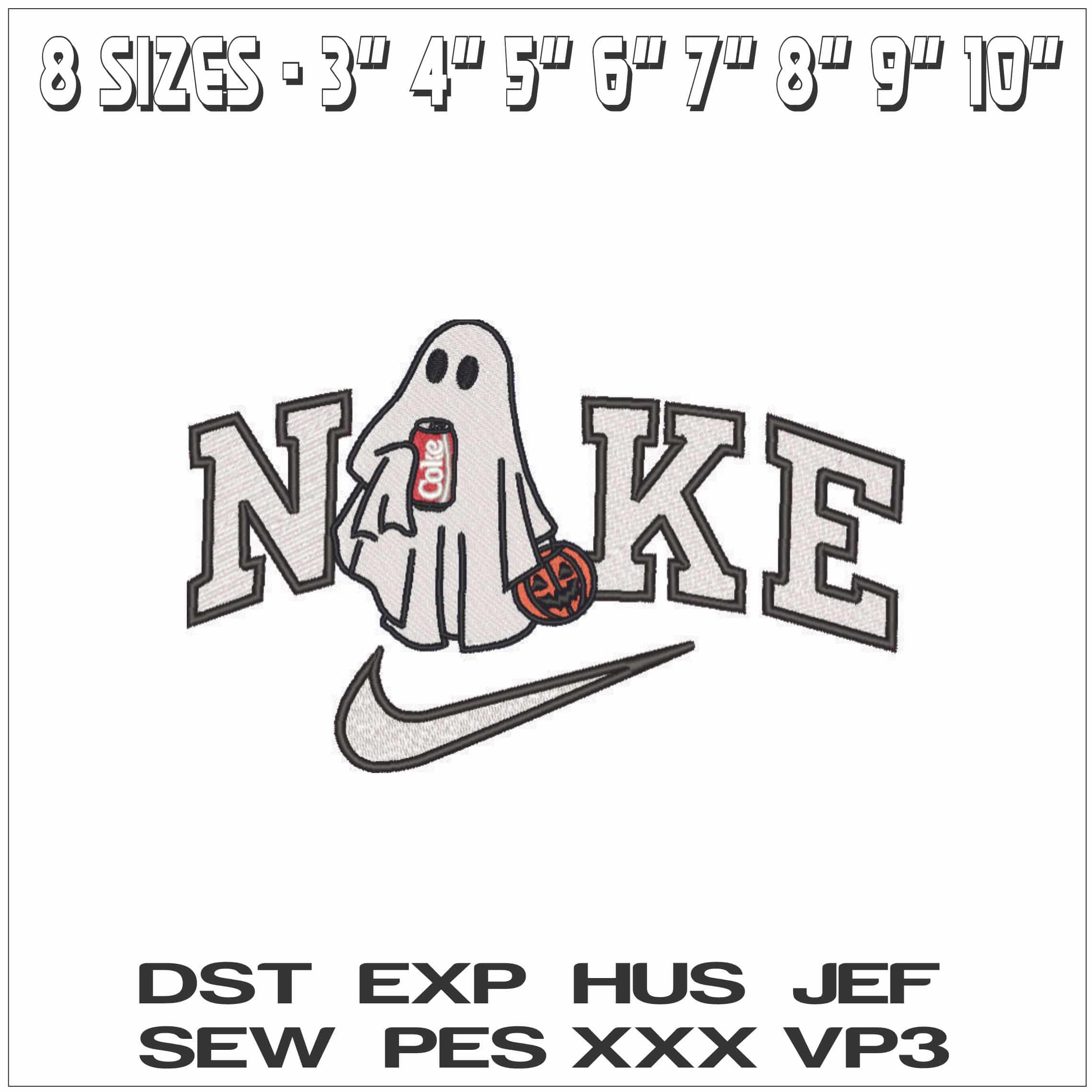 Nike Boo Ghost with Coke - Elegant embroidery design file - instant download — view 2