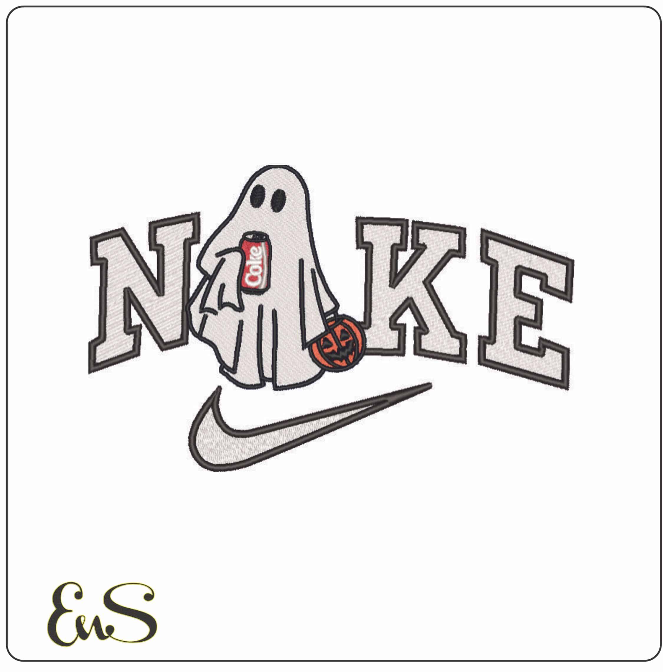 Nike Boo Ghost with Coke - Elegant embroidery design file - instant download
