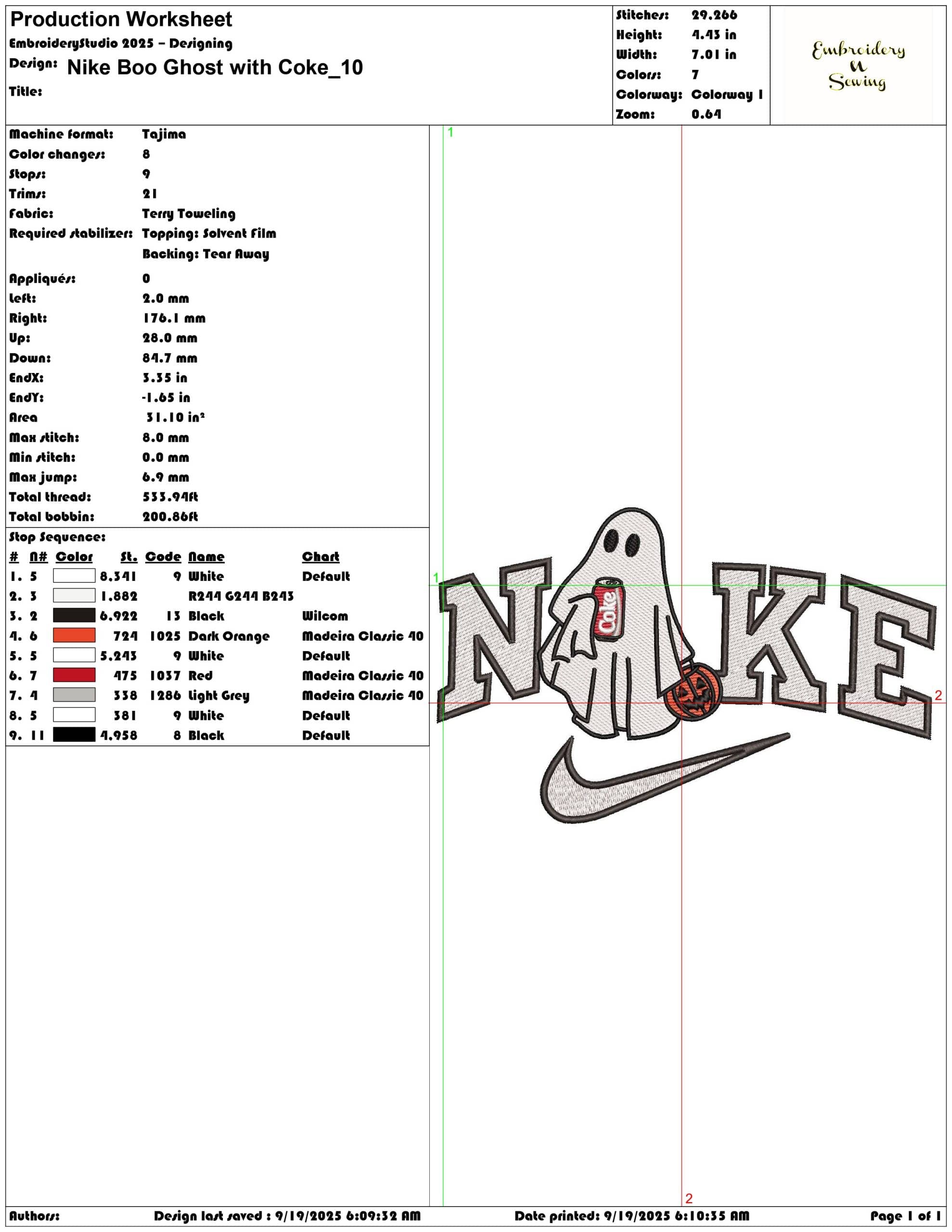 Nike Boo Ghost with Coke - Elegant embroidery design file - instant download — view 3
