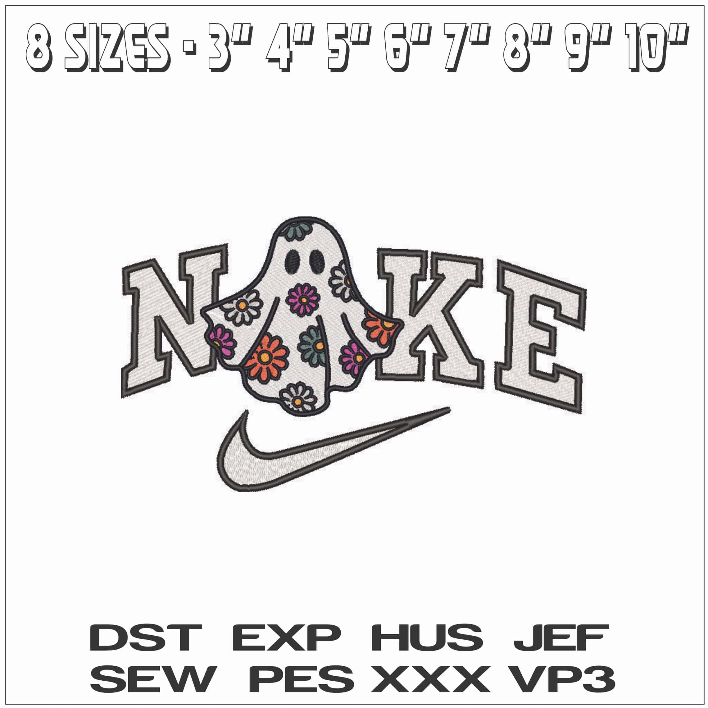 Nike Boo Ghost with Flowers - Elegant embroidery design file - instant download — view 2
