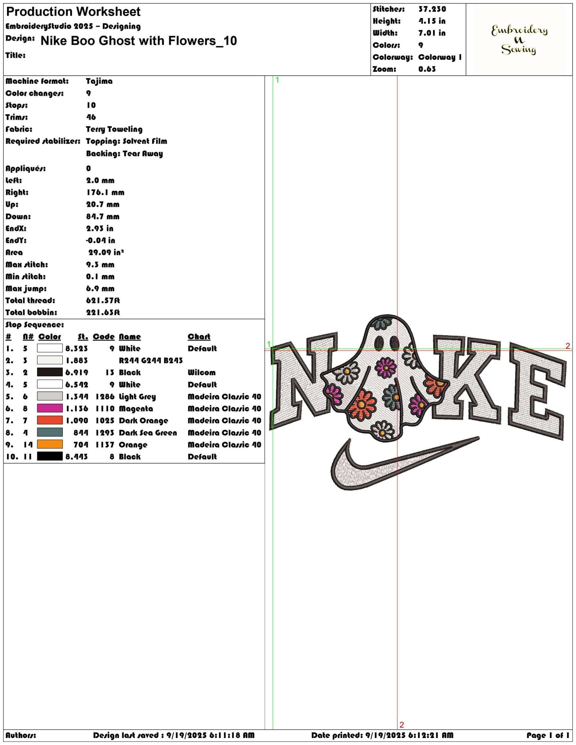 Nike Boo Ghost with Flowers - Elegant embroidery design file - instant download — view 3