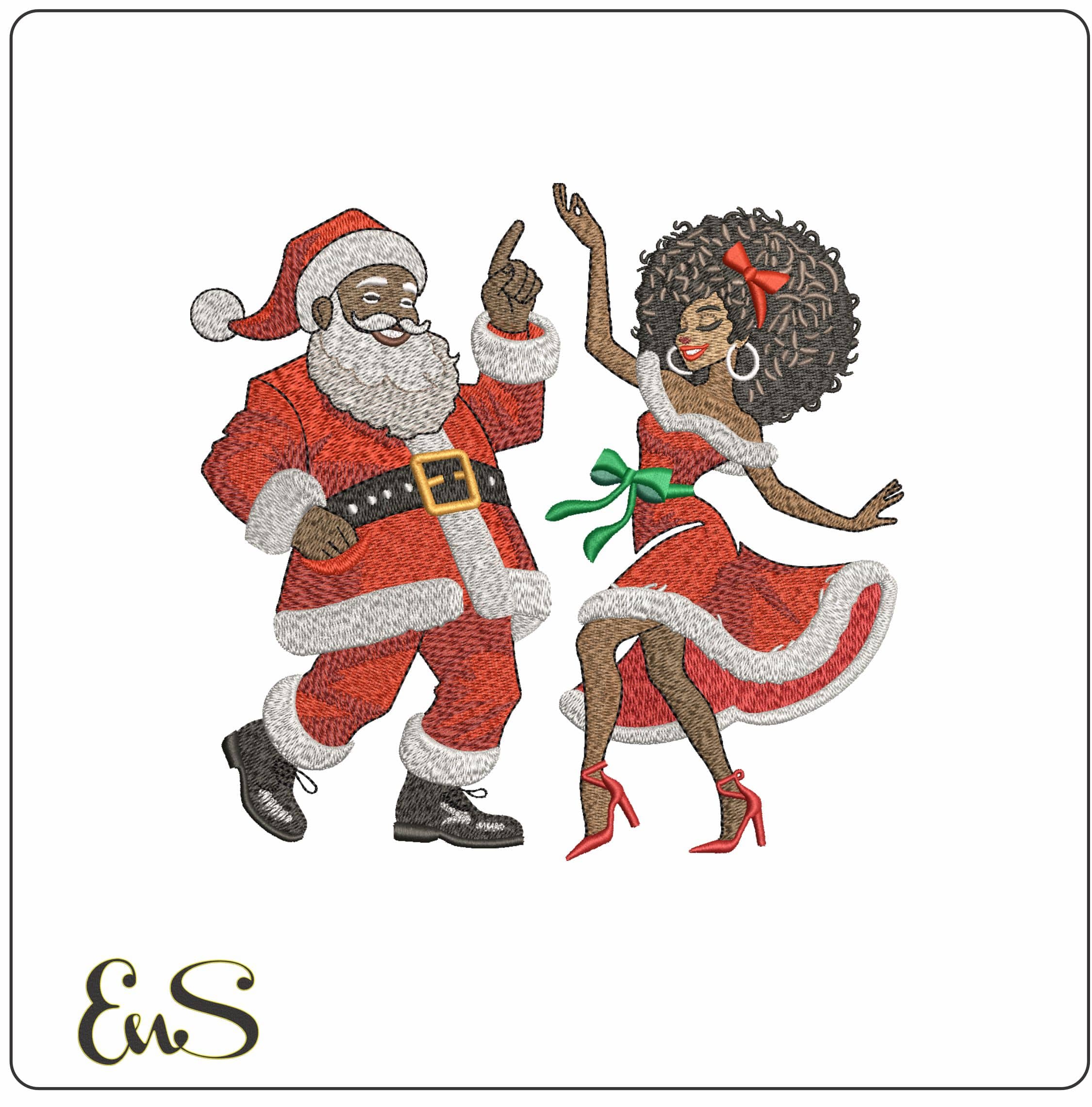 Black Santa and Lady Dancing - Elegant embroidery design file - instant download