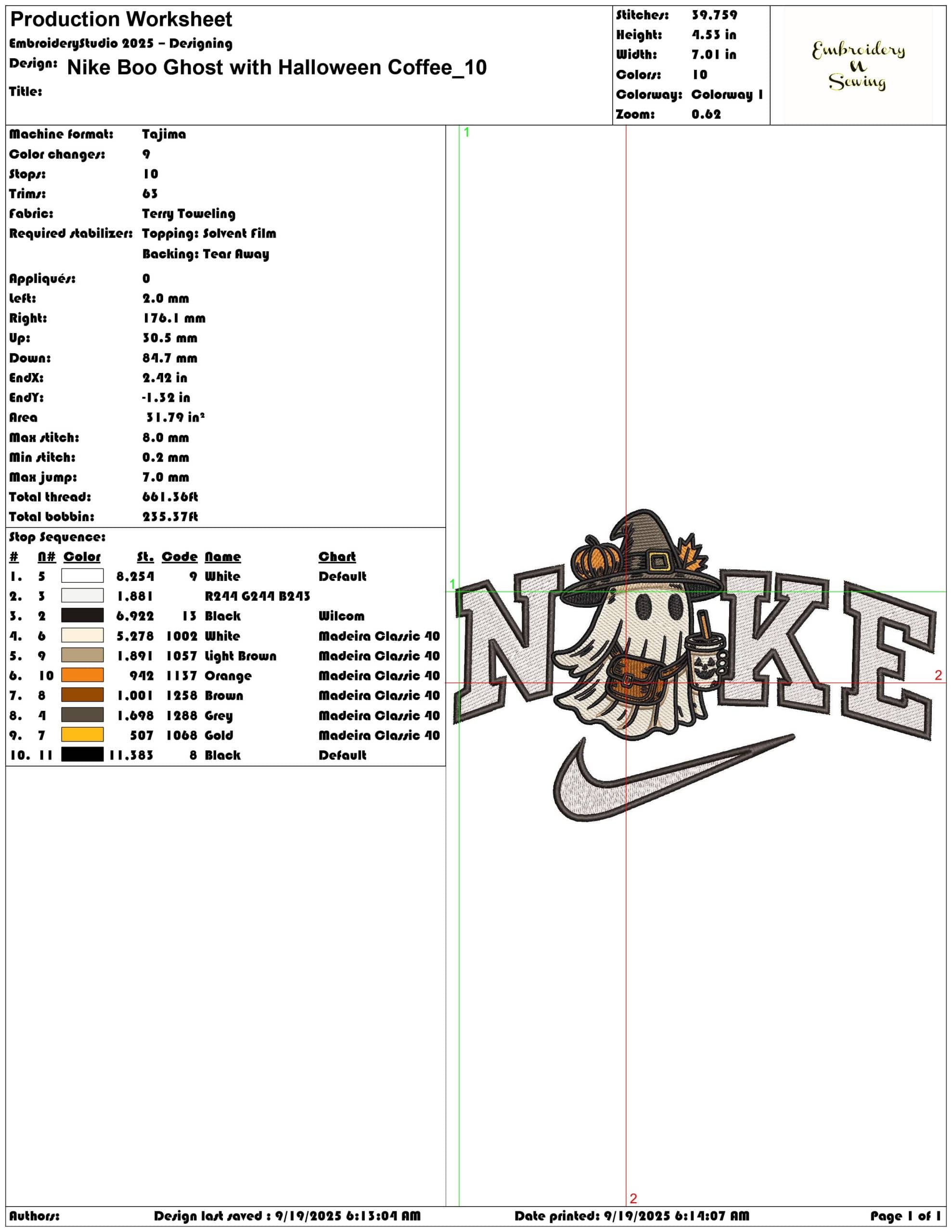 Nike Boo Ghost with Halloween Coffee - Elegant embroidery design file - instant download — view 3
