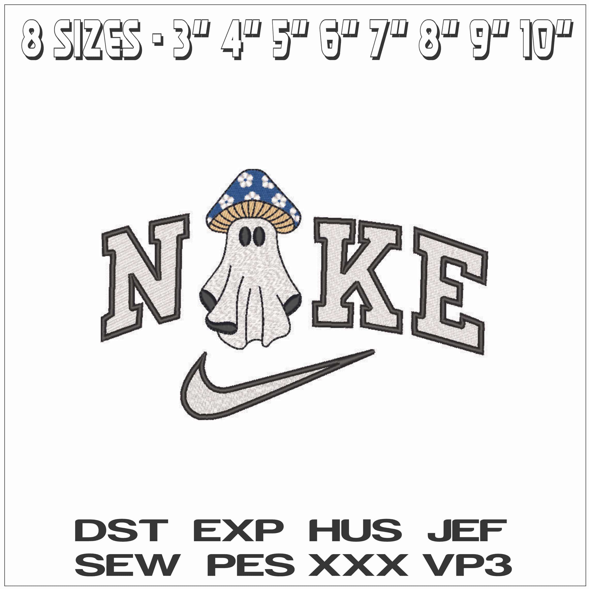 Nike Boo Ghosts as Blue with Flowers Mushroom - Elegant embroidery design file - instant download — view 2